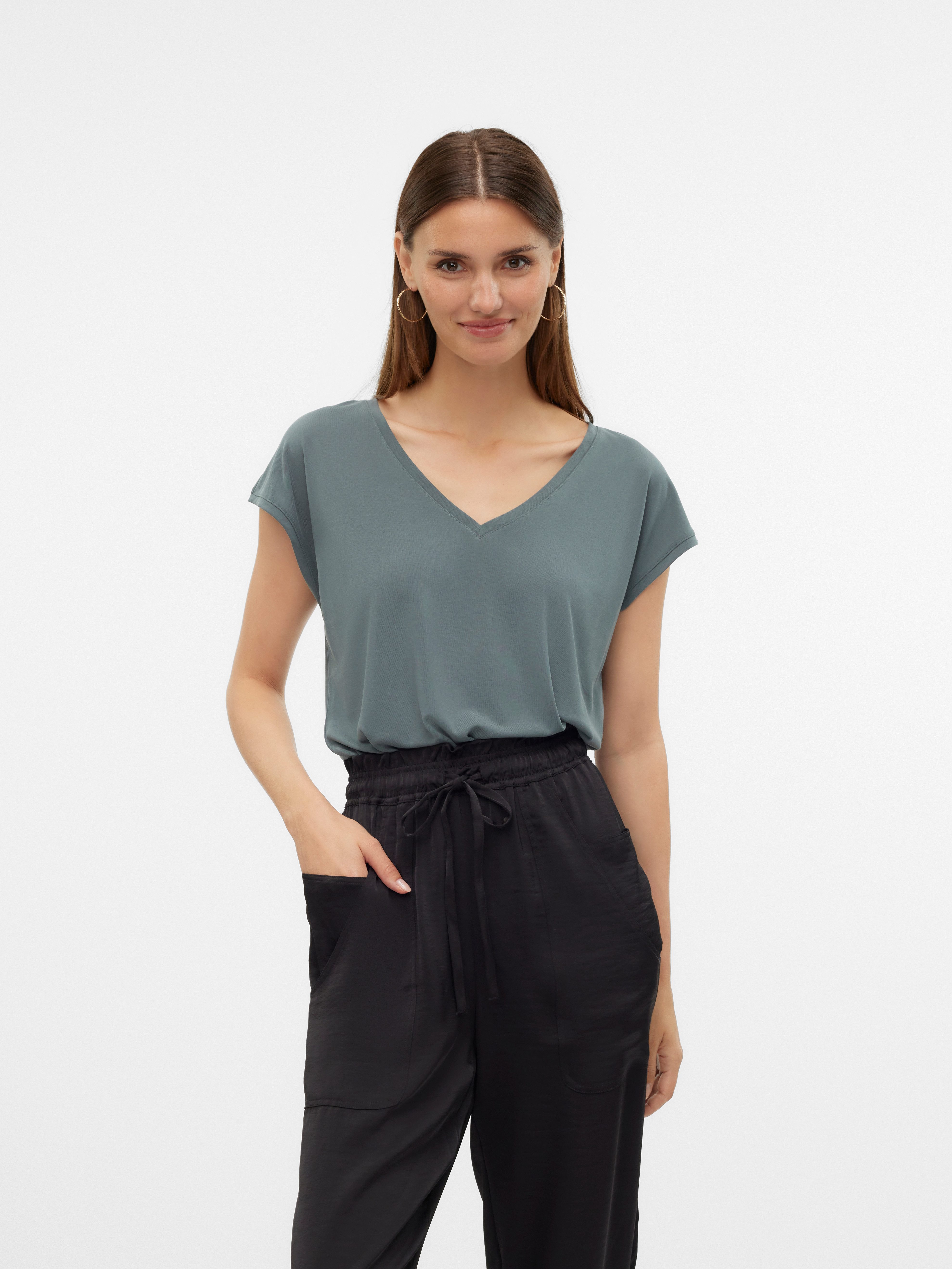 Vero Moda V-Shirt VMFILLI SS V-NECK TEE GA NOOS Materialmix, relaxed fit günstig online kaufen