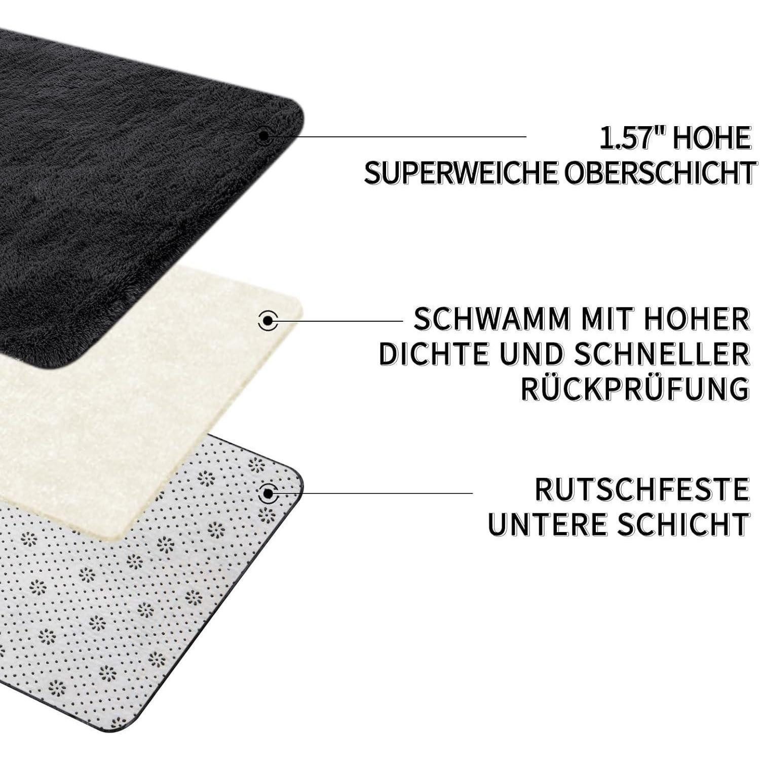 LuxusKollektion Hochflor-Teppich Teppich Hochflor Grau 200x300 Schwarz 200 x 300 cm (Rechteckig)