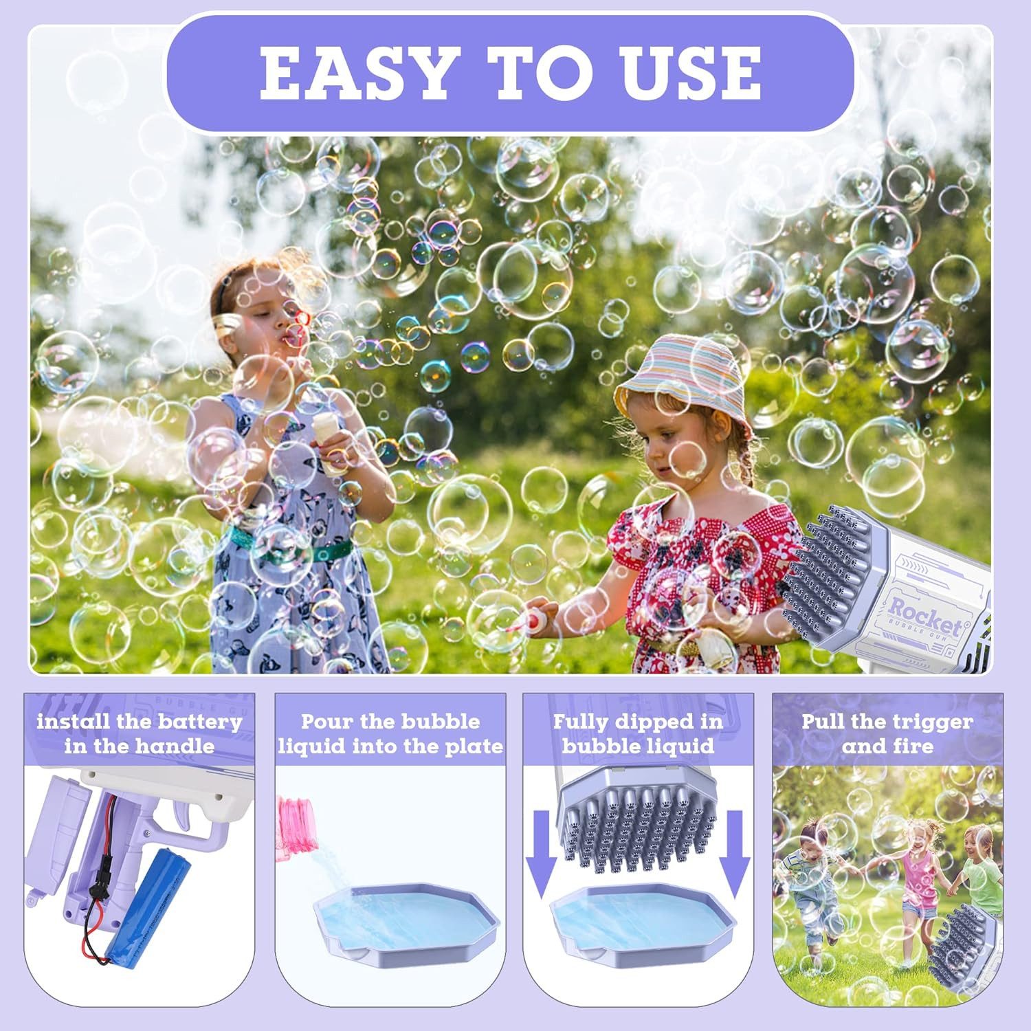 Diyarts Seifenblasenpistole, mit 69 Düsen, Wiederaufladbarem Akku und Zubehör