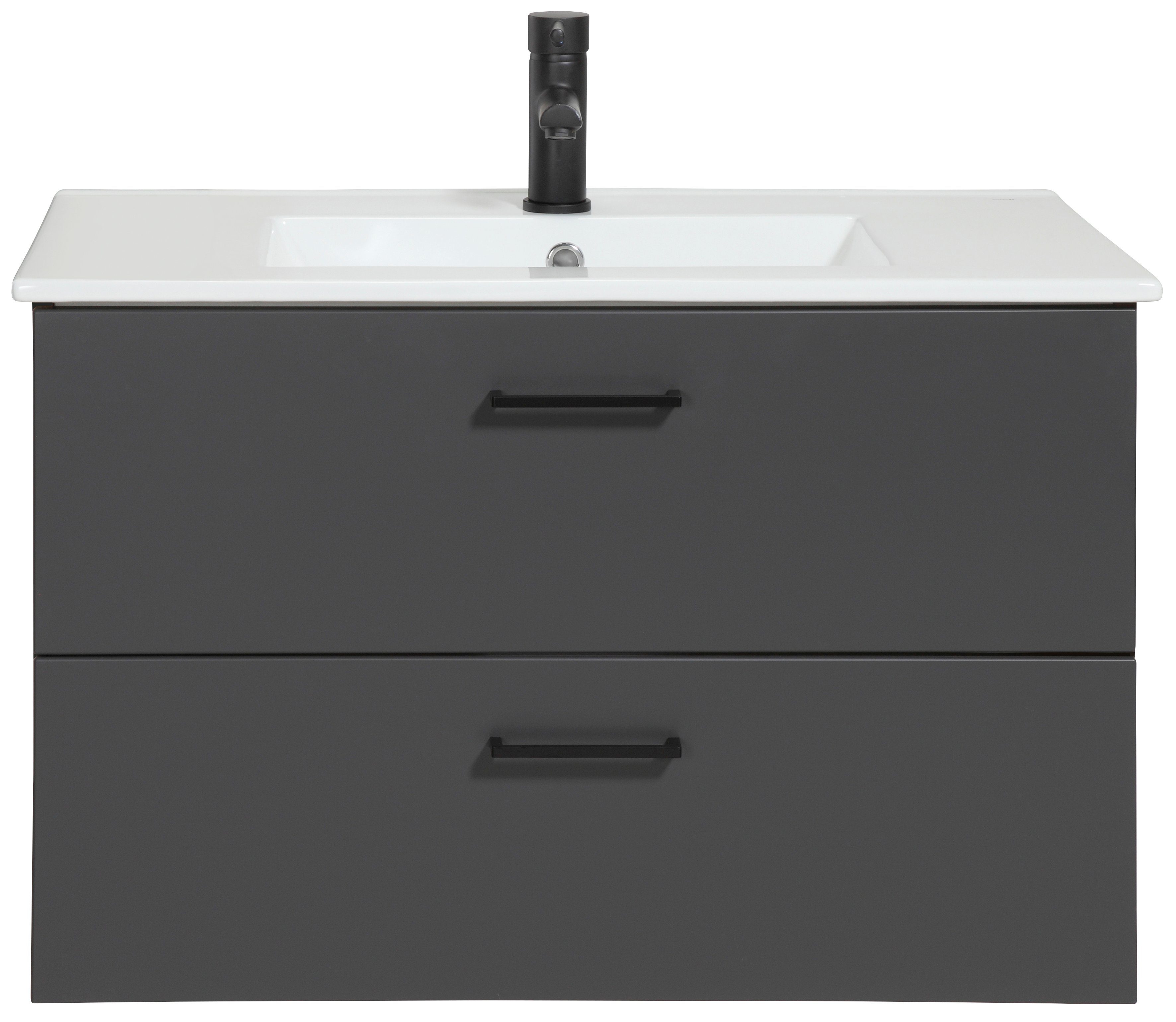 welltime Waschtisch Trento Badezimmerschrank mit Becken Bestseller, Badmöbel in Breite 80 cm, Waschplatz mit 2 Schubladen, Badschrank