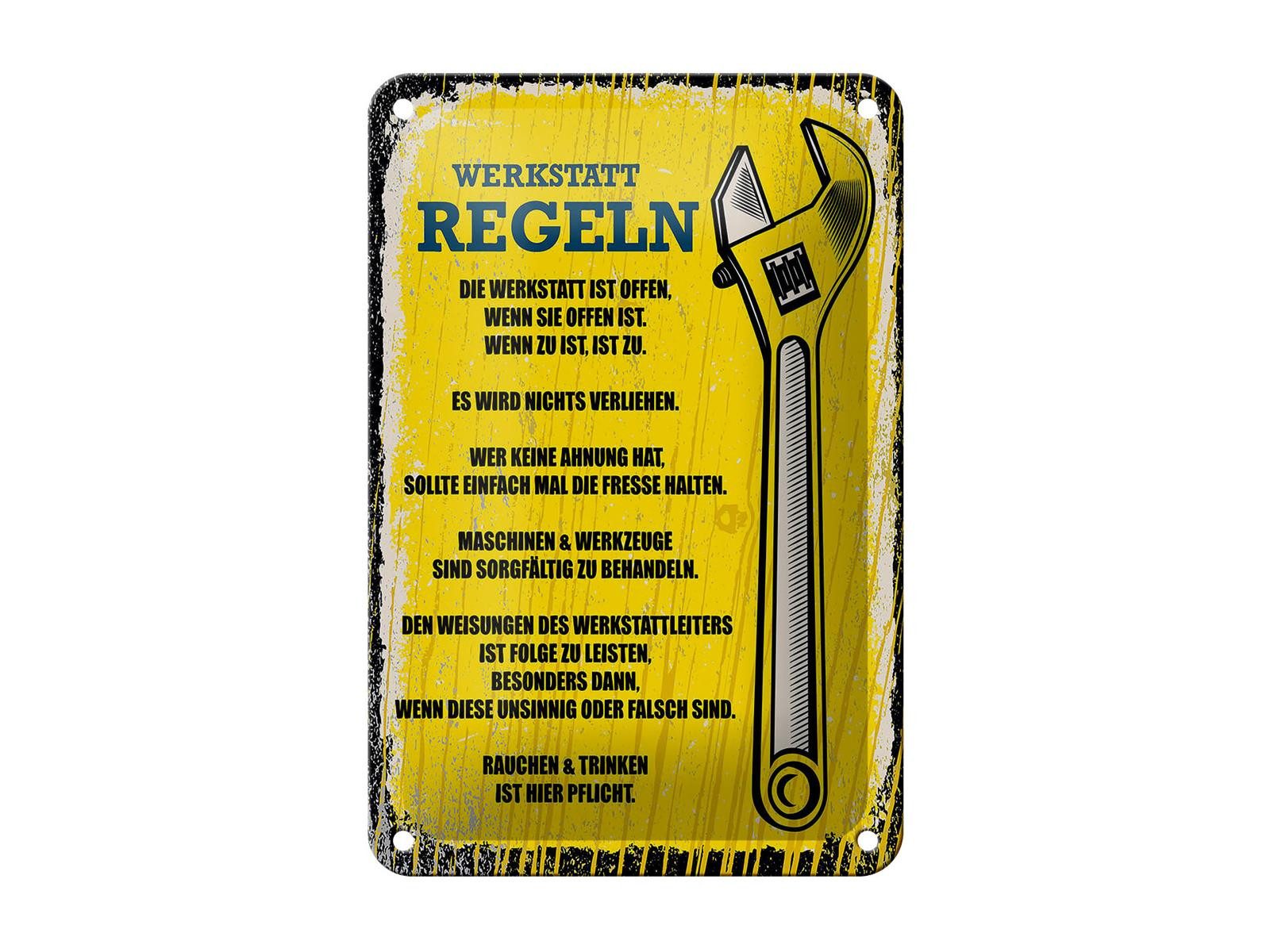 Femer GmbH Metallschild Spruch lustig Werkstatt Regeln 12x18cm Schild, (1 St), gewölbte Oberfläche, abgerundete Ecken, umgeschlagene Kanten