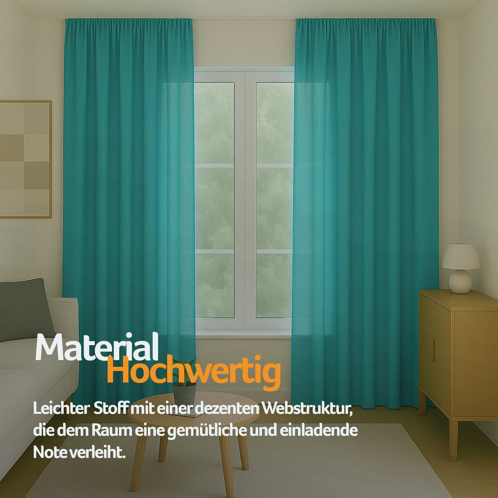 Bestlivings Gardine "Ellen" mit Universalband (2 St), Kräuselband, blickdicht, in moderner Satin-Optik, einfarbig, modern, waschbar bei 30°C – Bild 2 von 5