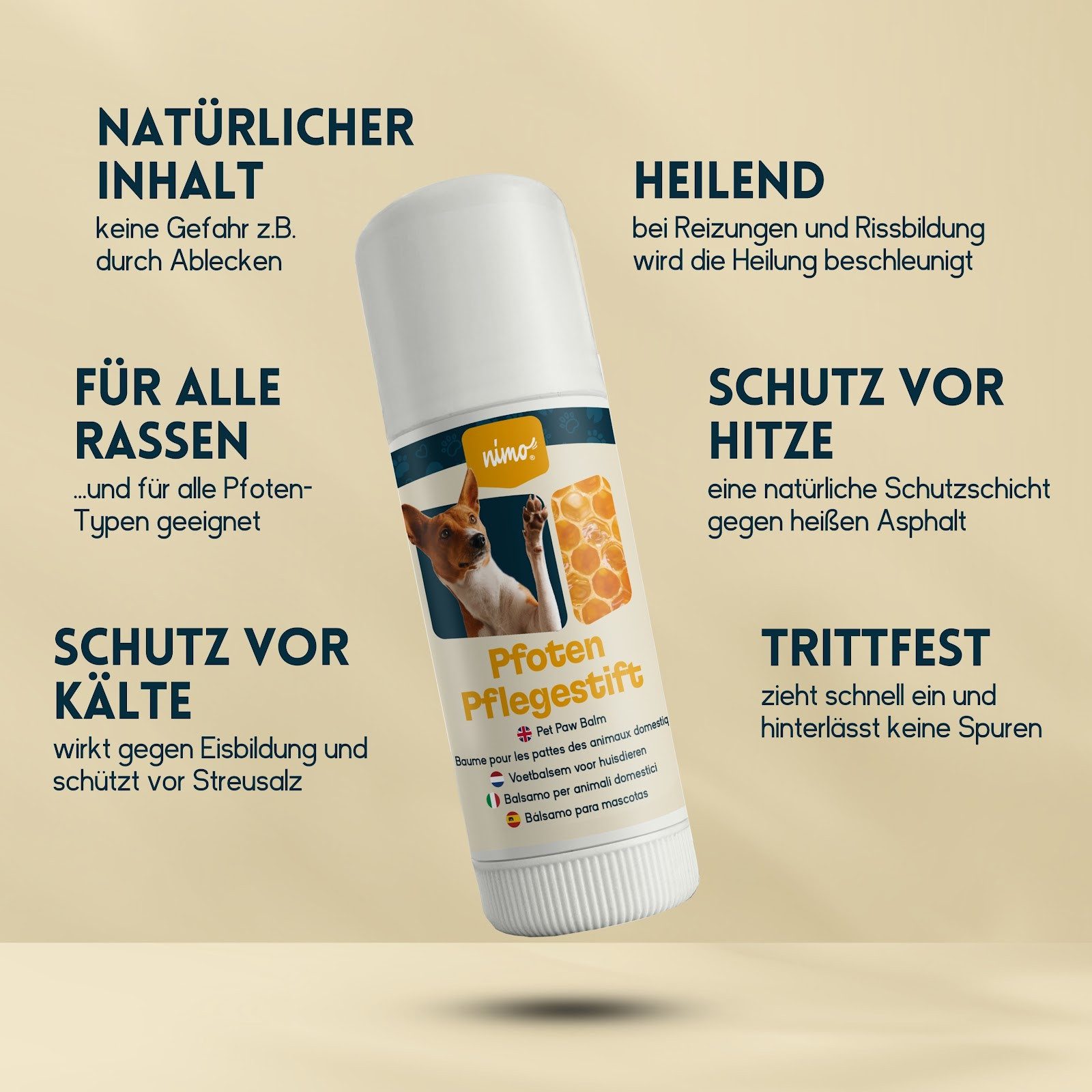 nimo Pfotenpflege Pfoten Pflegestift, 40 ml, (1-St), schützt vor heißem Asphalt, Streusalz & Eisbildung