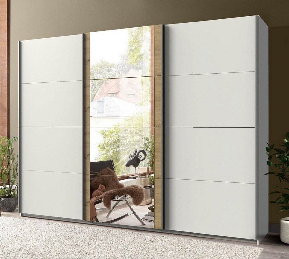 Wimex Schwebetürenschrank Bern 270cm weiß artisan eiche, Griffe aus Metall