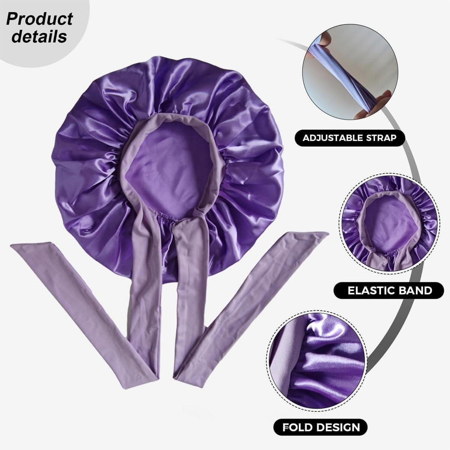 LuxusKollektion Duschhaube Schlafhaube Satin Seide Bonnet Damen Haare Pflege Hellviolett