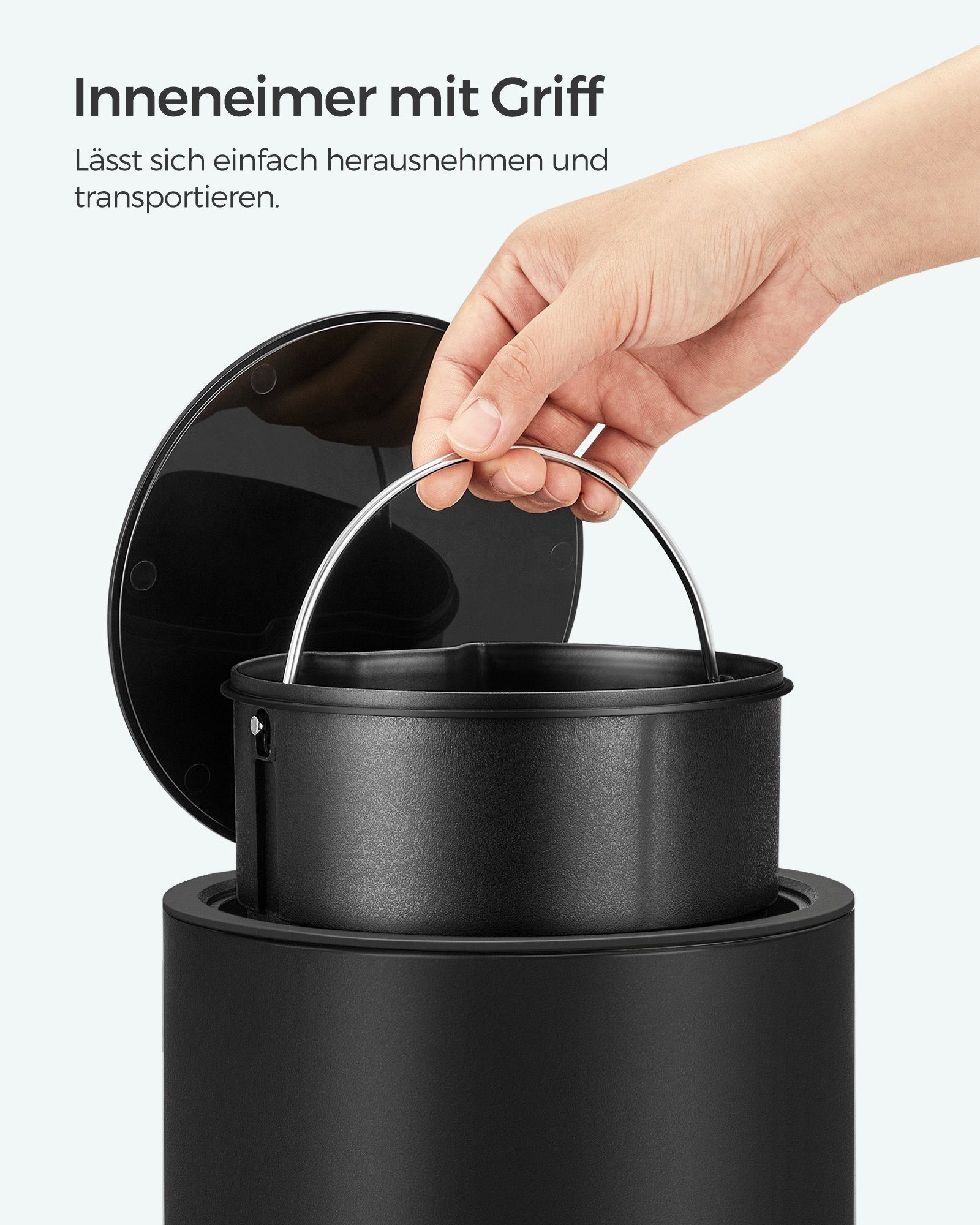SONGMICS Kosmetikeimer herausnehmbarer Inneneimer aus Kunststoff, für Badezimmer, Mülleimer Bad, Abfalleimer, Softclose, 3 Liter – Bild 4 von 5