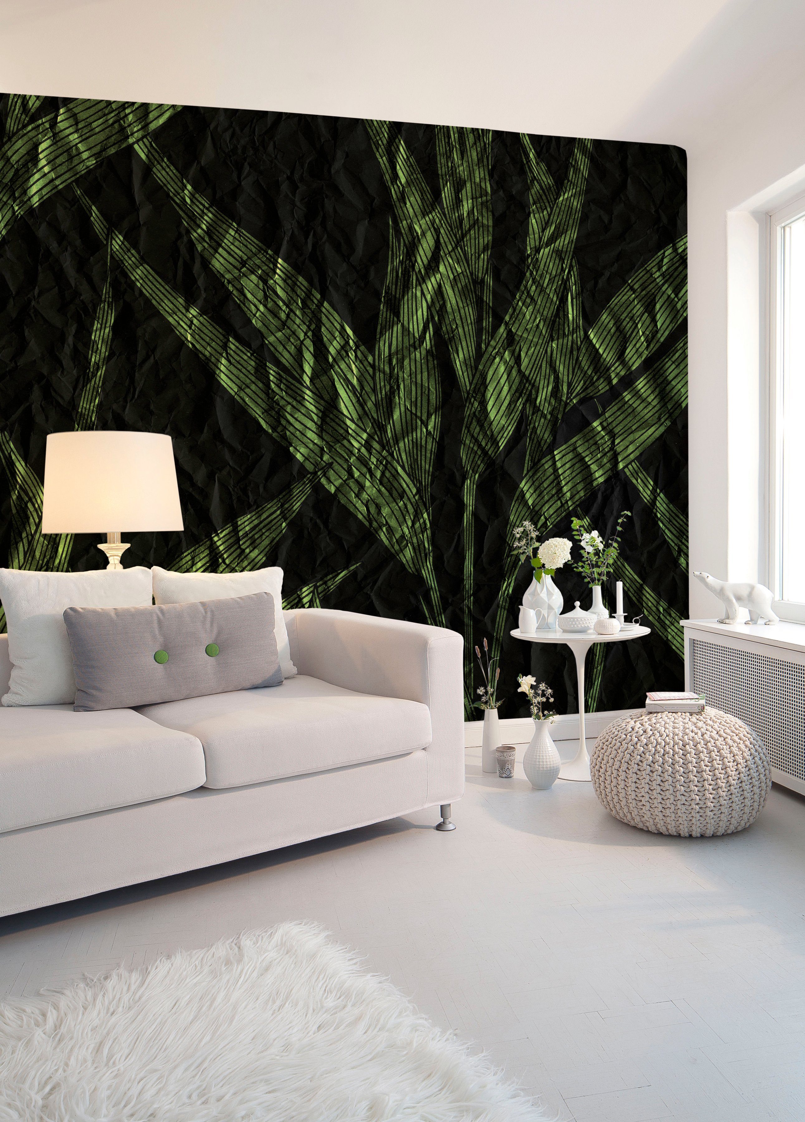 Architects Paper Fototapete Atelier 47 floral, (6 Paper grün/schwarz Decke Wand, Leaves 3, Schräge, St), Vlies, glatt