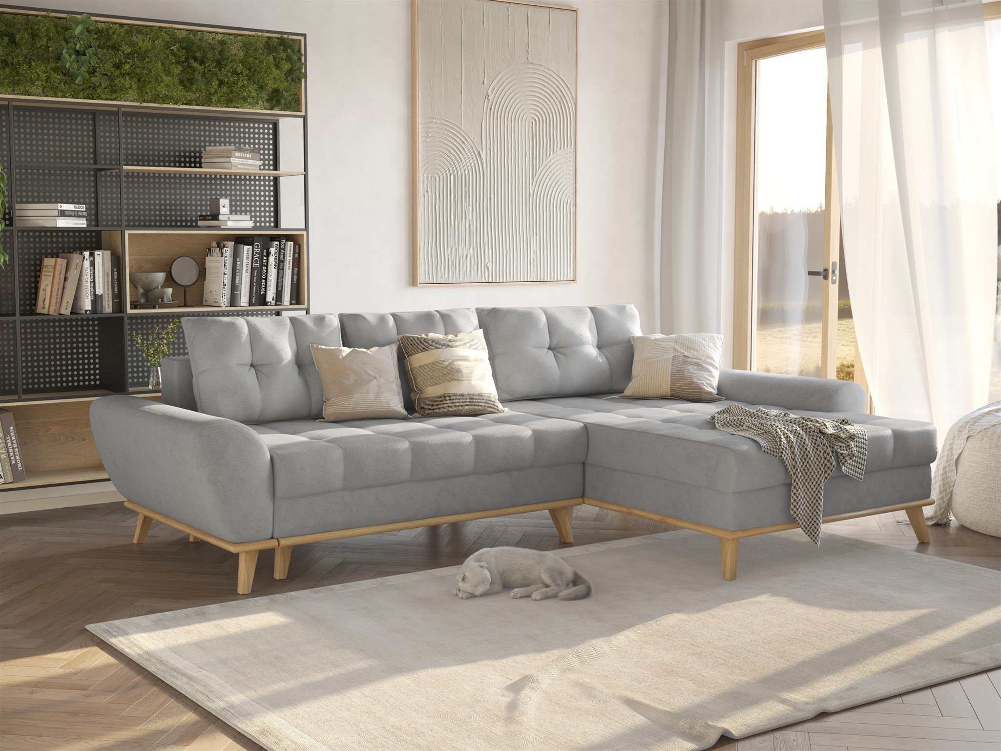Fun Мебель Ecksofa Schlafsofa Sofa MARTINA Ottomane Rechts oder Links in Stoff Enjoy, Inkl. Schlaffunktion und Bettkasten, Rundumbezug