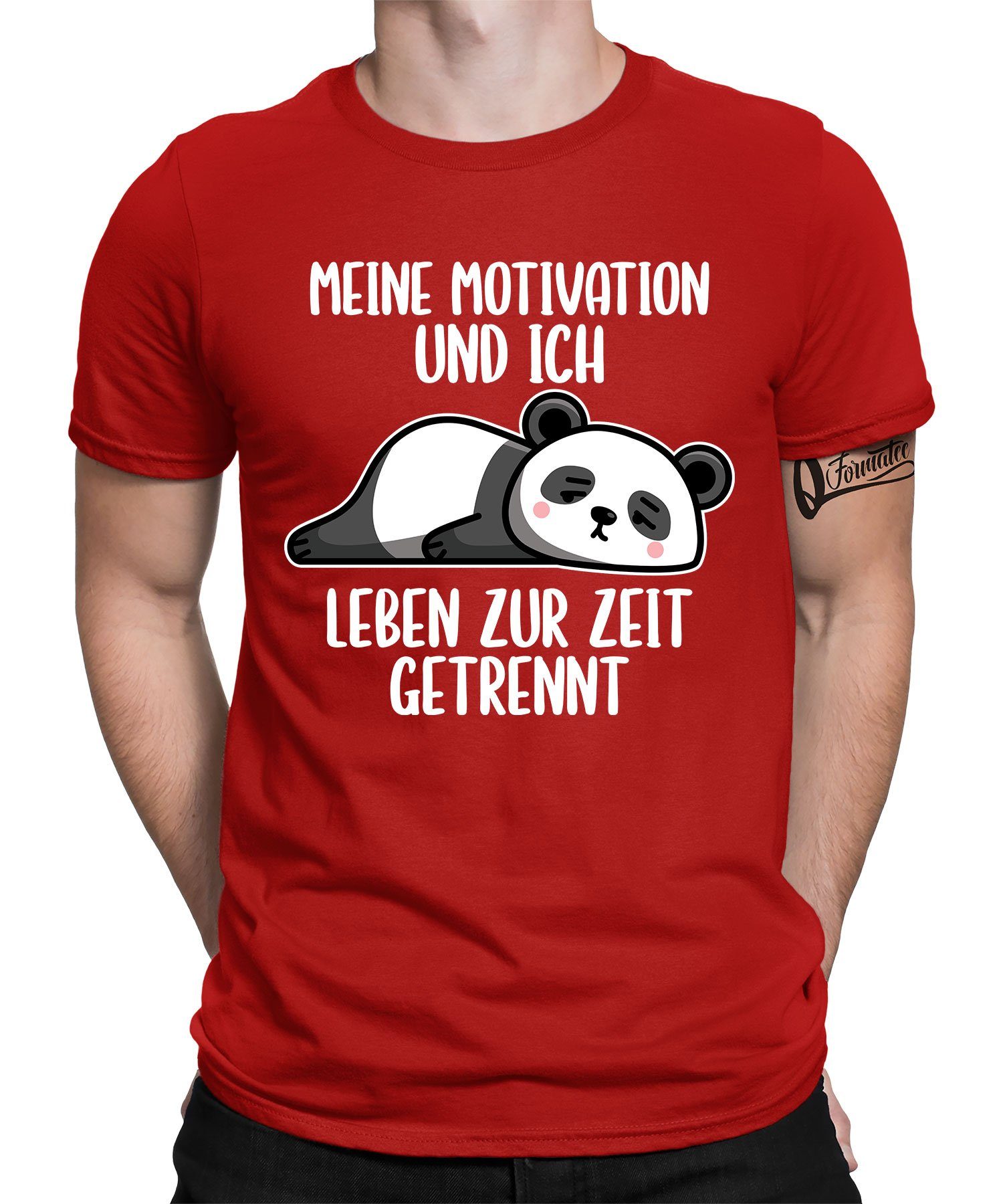 Quattro Formatee Kurzarmshirt Panda Motivation getrennt - Lustiger Spruch Statement Herren T-Shirt (1-tlg) Rot