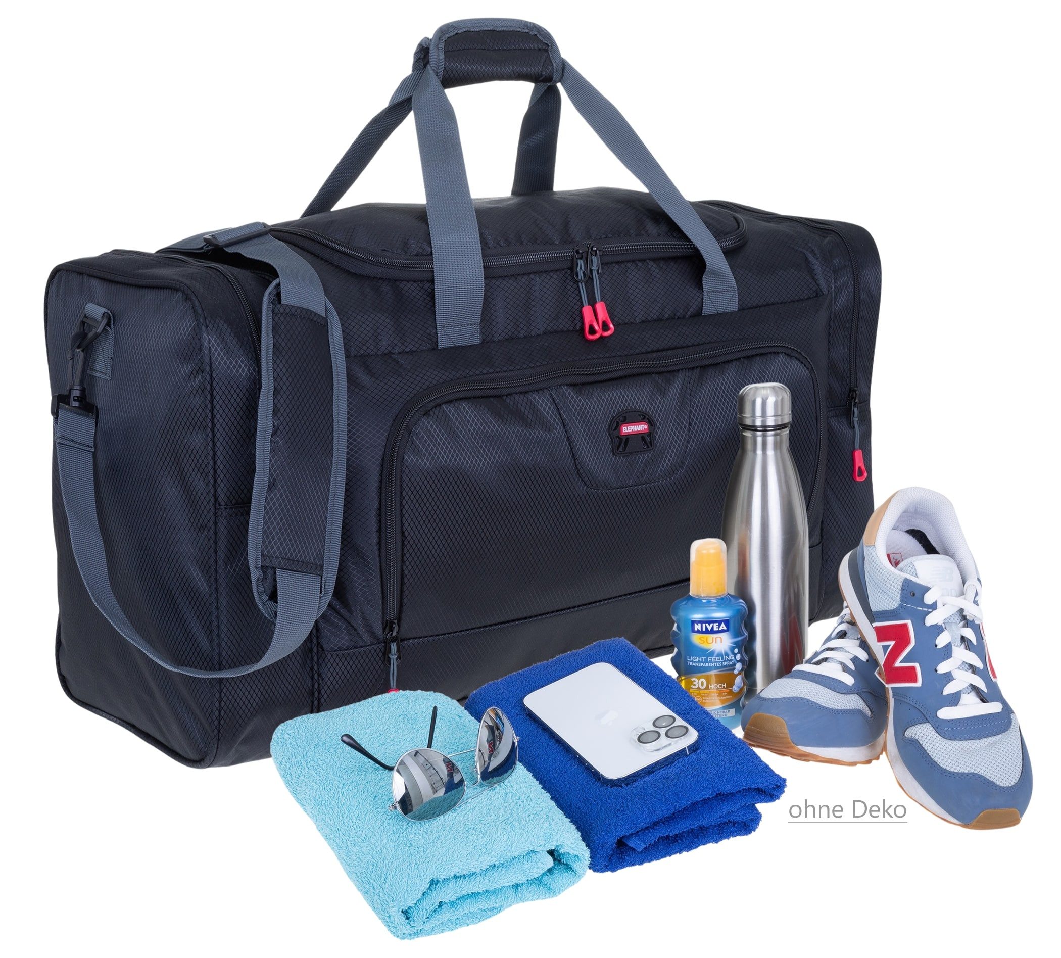 ELEPHANT Sporttasche groß Reisetasche Sport Tasche Trainer L 55 cm, 40 Liter Saunatasche Fußball Large Gym + Trinkflasche