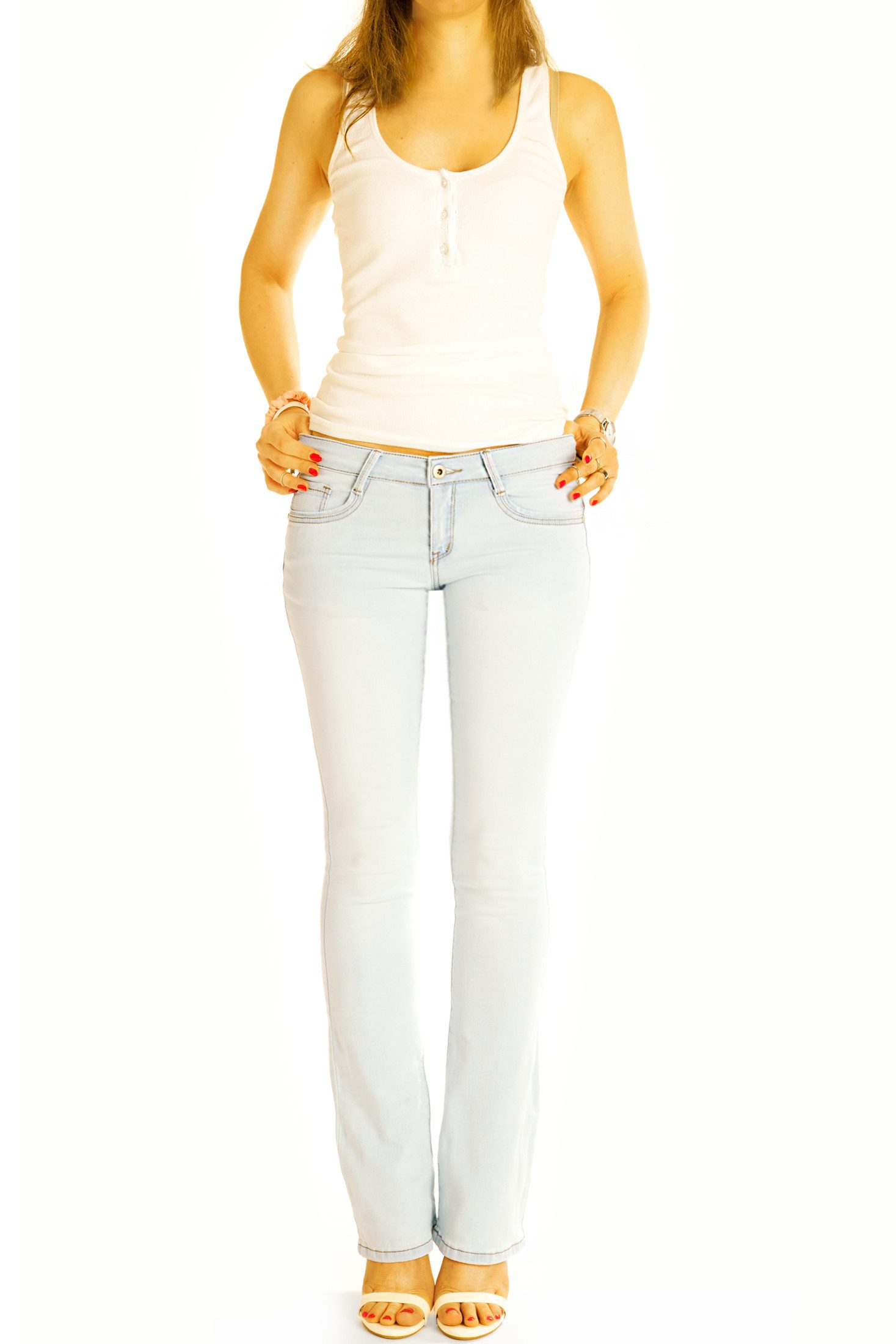 be styled Bootcut-Jeans Hüftjeans Bootcut Jeans - Low Waist Stretch - Damen - j4p-1-hellblau mit Stretch-Anteil