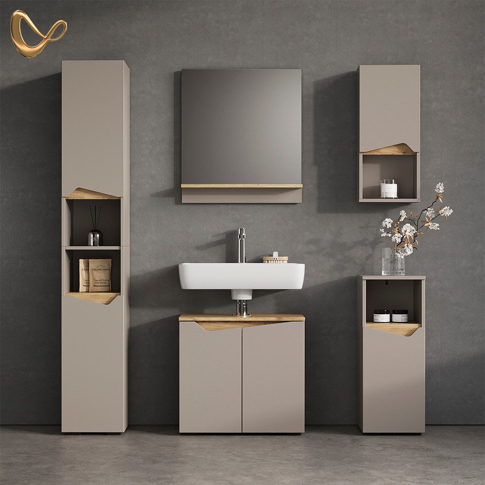 Livinity® Badmöbel-Set Timavo, Greige/Artisan-Eiche, 5 Teile günstig online kaufen