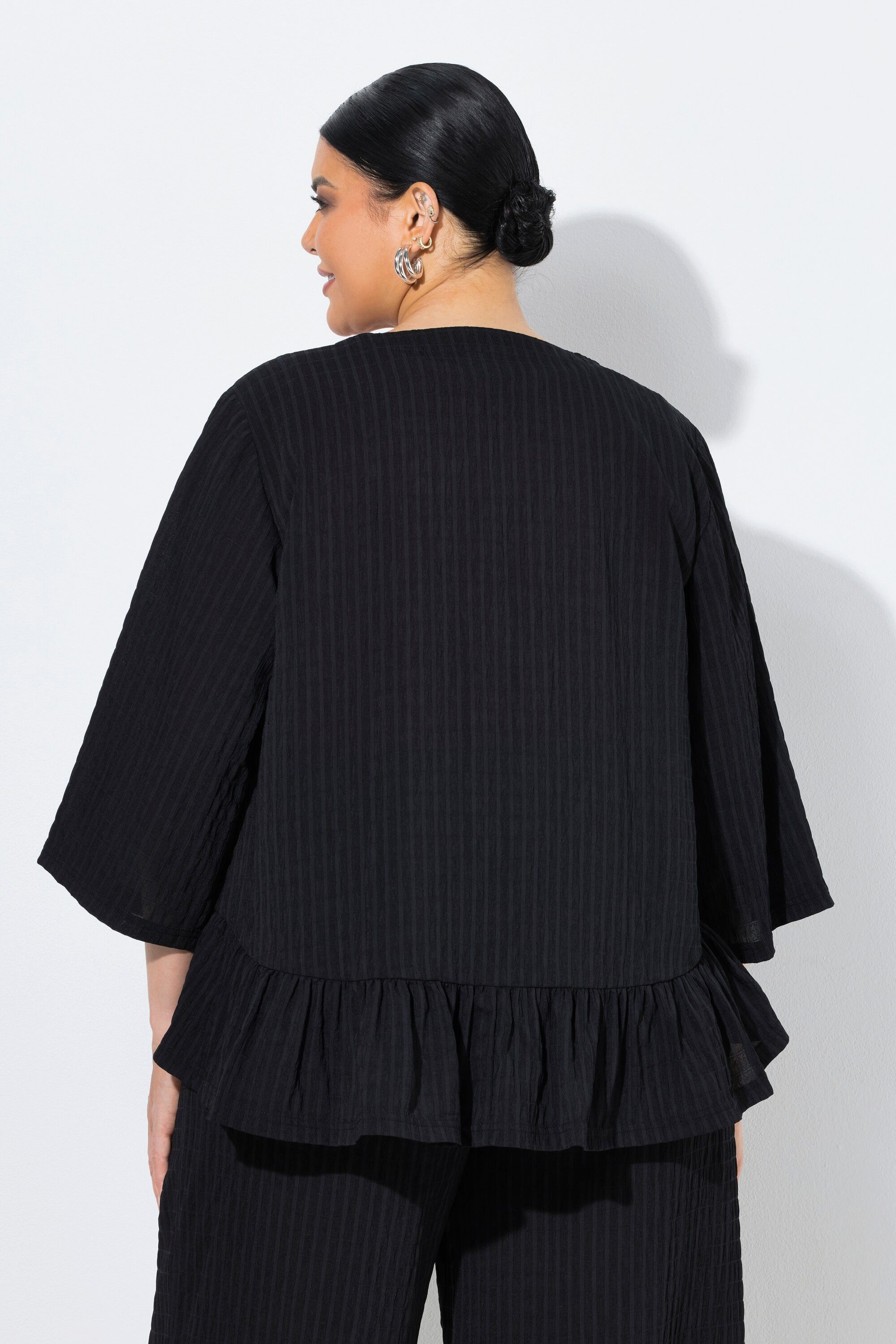 Ulla Popken Blusenjacke Kimono-Bluse Oversized Volantsaum ohne Verschluss