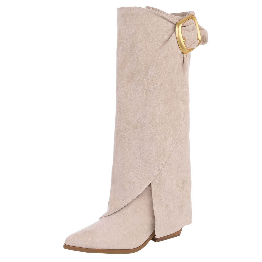 Ital-Design Damen Stiefel mit Wickeloptik und Schmuckdetail Stiefel (92299651) Blockabsatz Stiefel in Beige