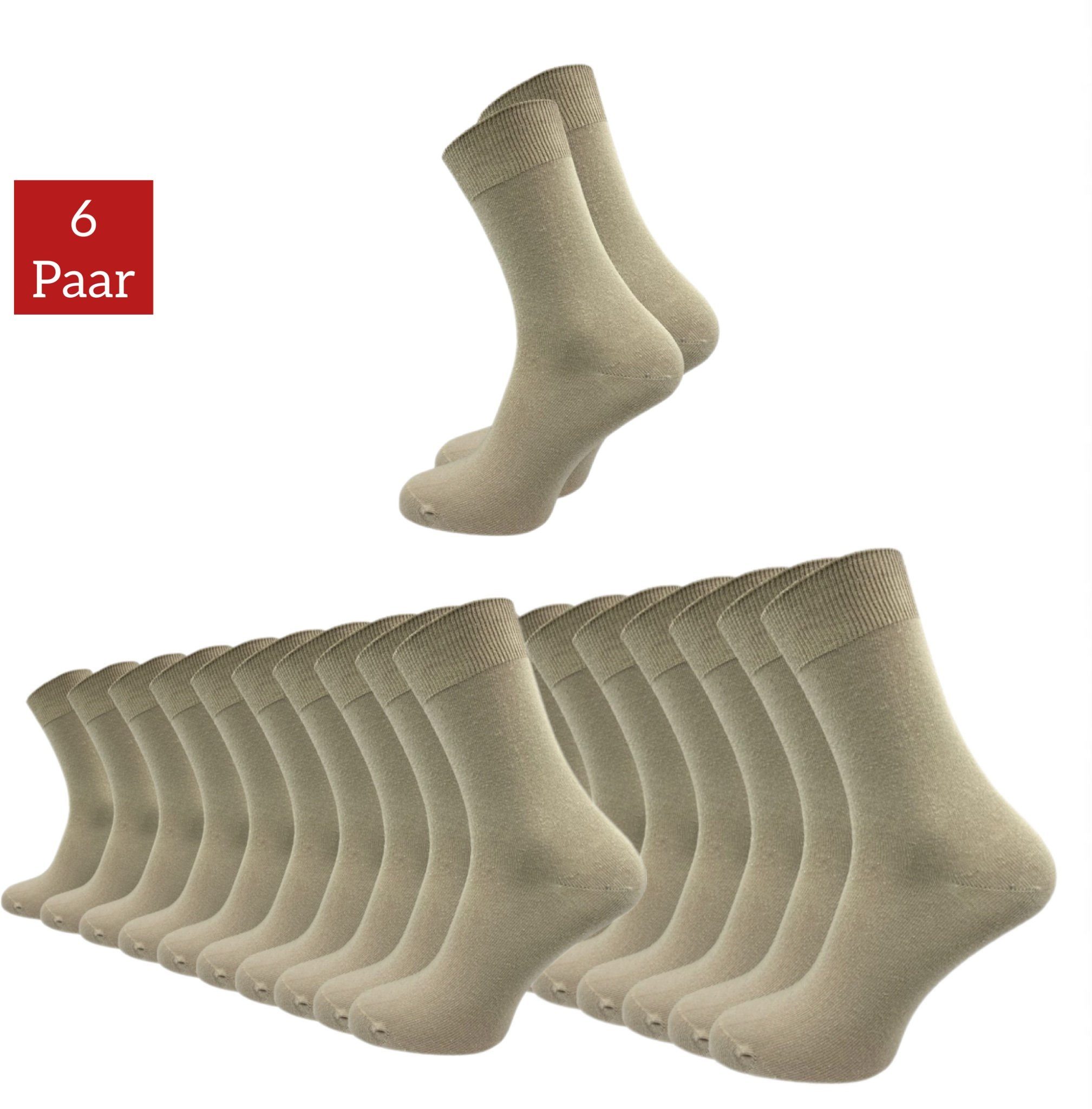 NERS Basicsocken für Damen und Herren aus 100% Baumwolle ohne Gummidruck (6-Paar, 12 Paar) für Business und Freizeit socken. Ohne drückende Naht Dunkelbeige | Lange Socken