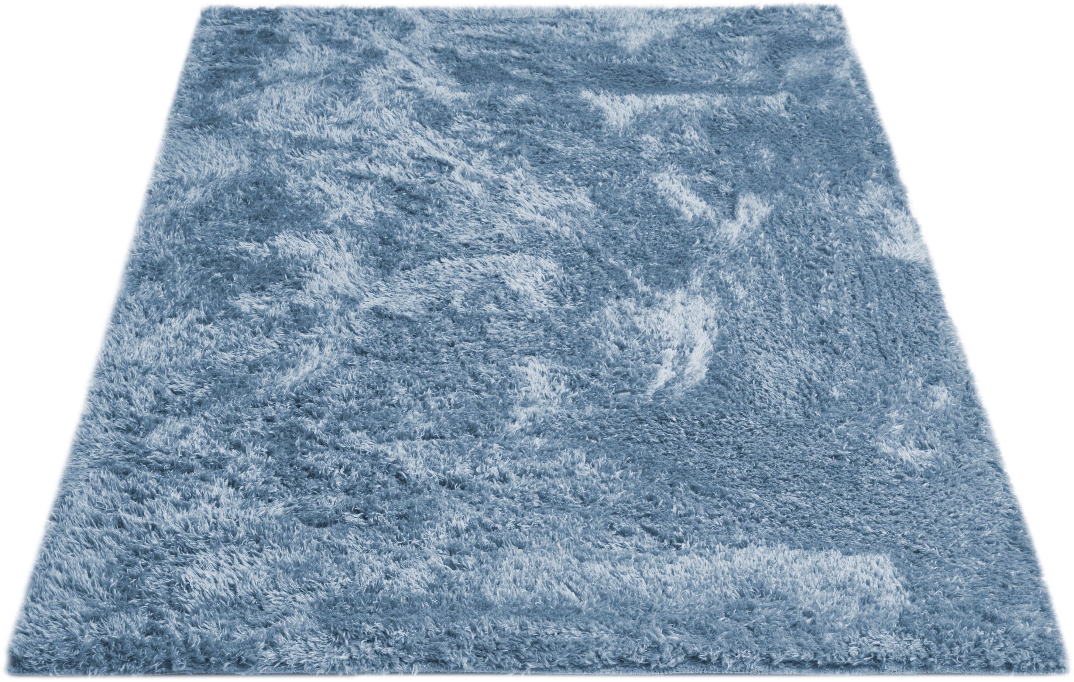 Hochflor-Teppich Posada, Andiamo, rechteckig, Höhe: 32 mm, Uni-Farben, Wohnzimmer blau