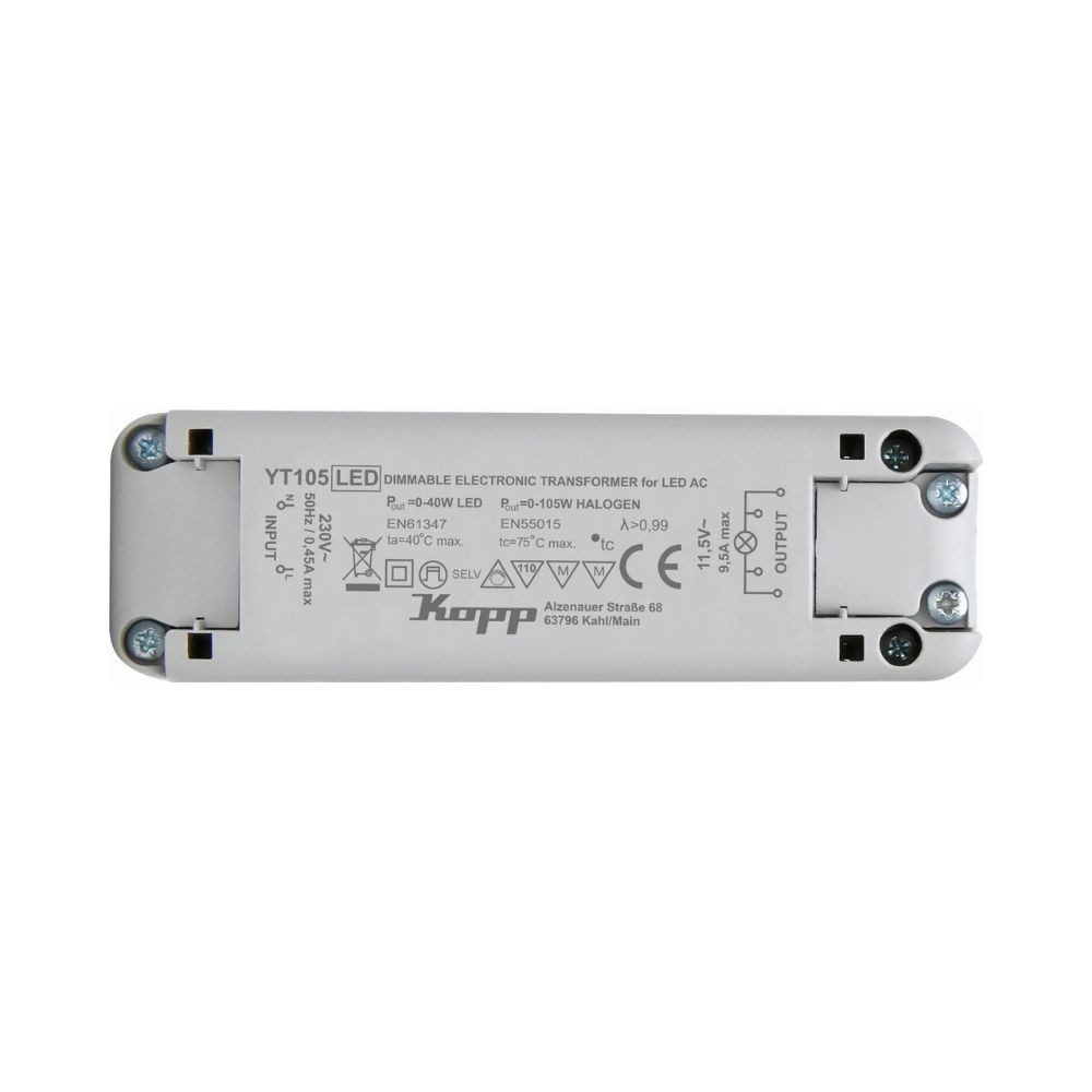 Kopp Drehdimmer Elektronischer Transformator 0–105 W Dimmbar 230 V 11,5 V Trafo (Elektronischer Beleuchtungstransformator), Halogen Transformator Beleuchtung 105W Beleuchtungstransformator