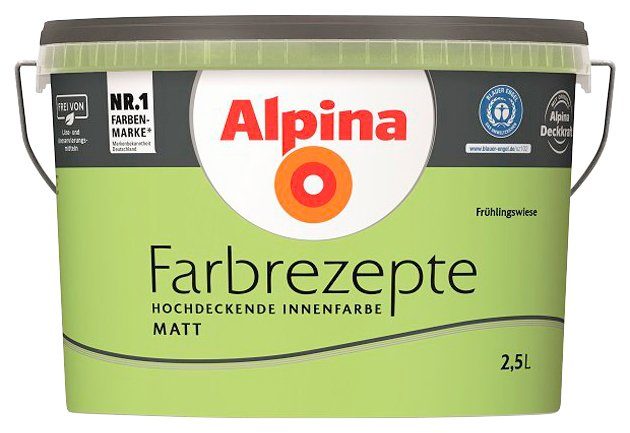 Alpina Wand- und matt, Deckenfarbe Liter Frisches Grün, Farbrezepte Frühlingswiese, 2,5
