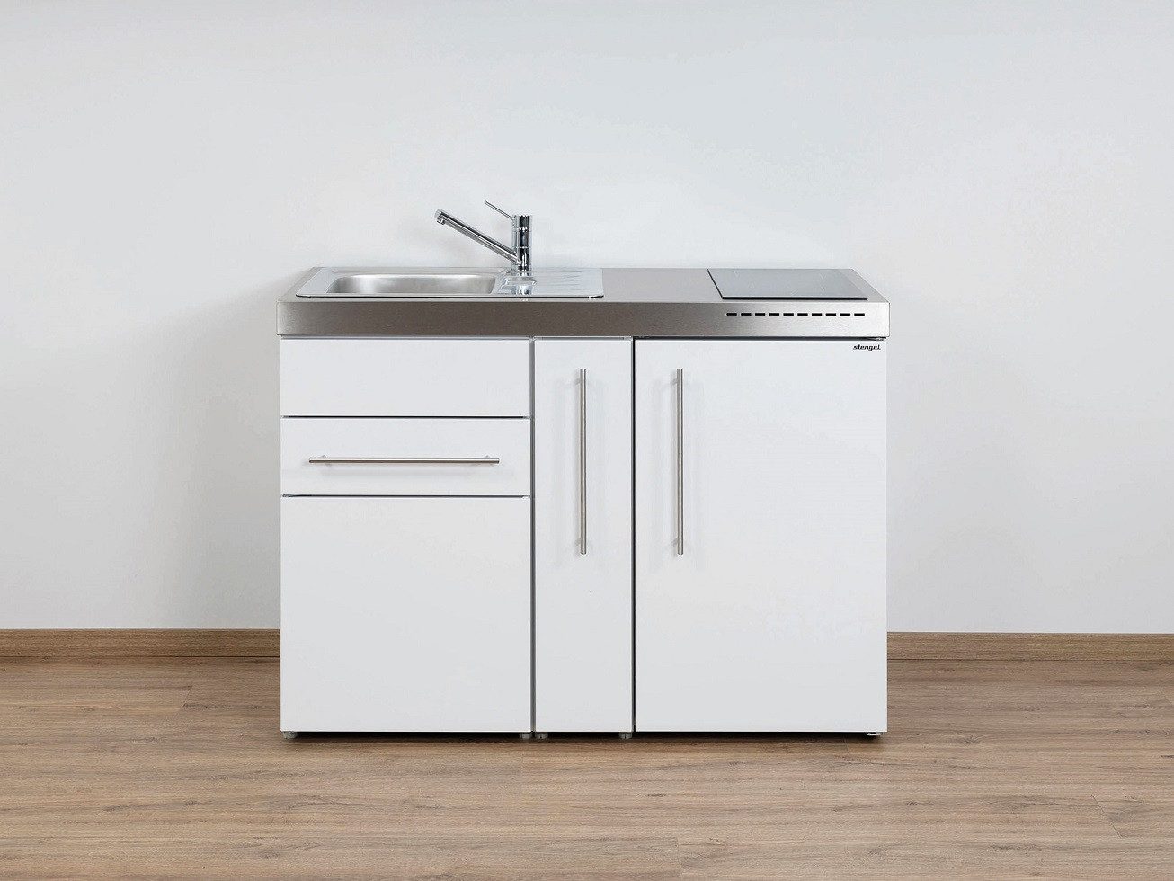 Stengel Küchenzeile MP 120 A, Miniküche Premiumline mit Ausziehschrank, Weiß, 120 cm