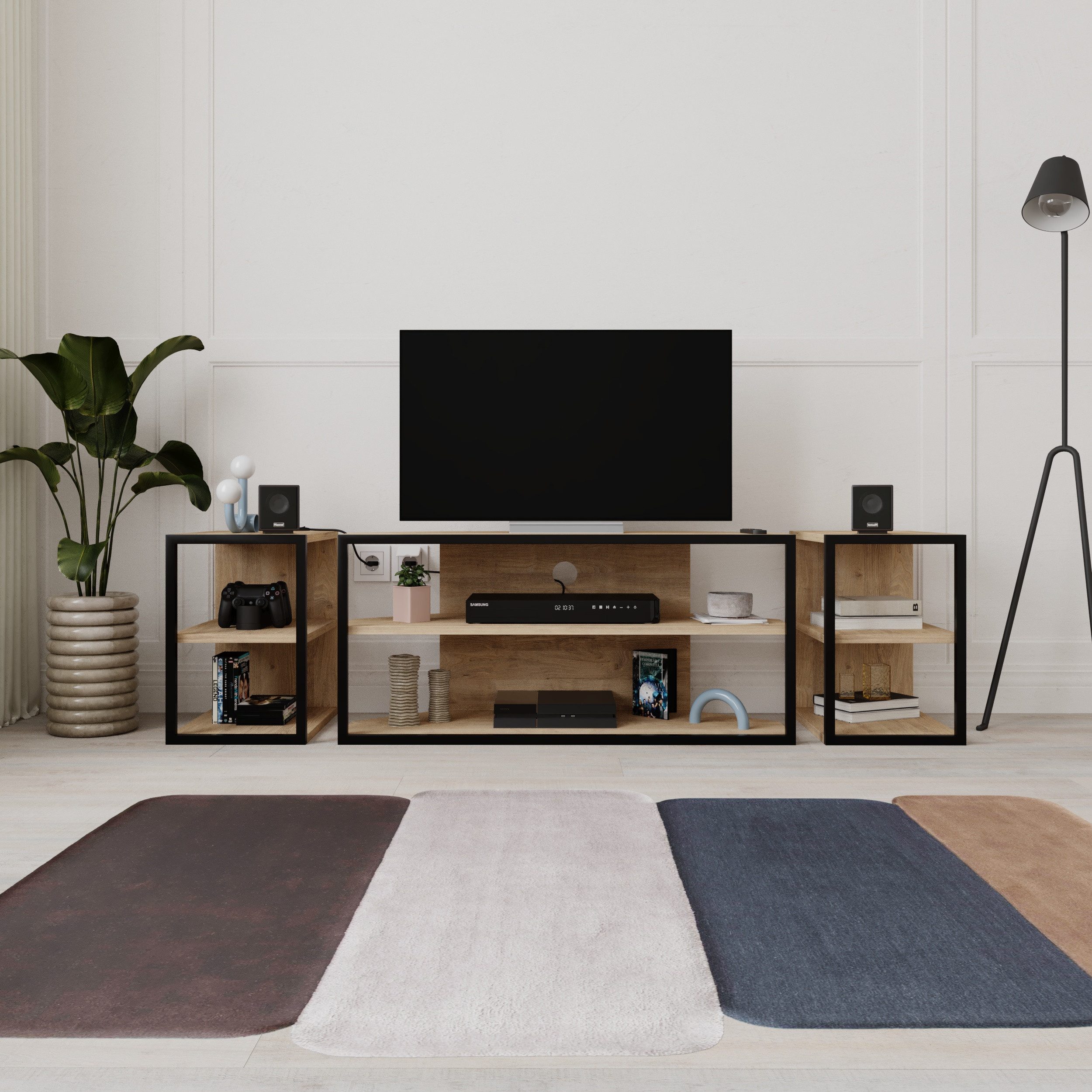 Decortie TV-Ständer ECHO, (bis 50,00 Zoll, Set, 3-tlg., 1 Set 3 Teile, Moderner TV-Ständer SET, 42 x 45 x 160 cm)