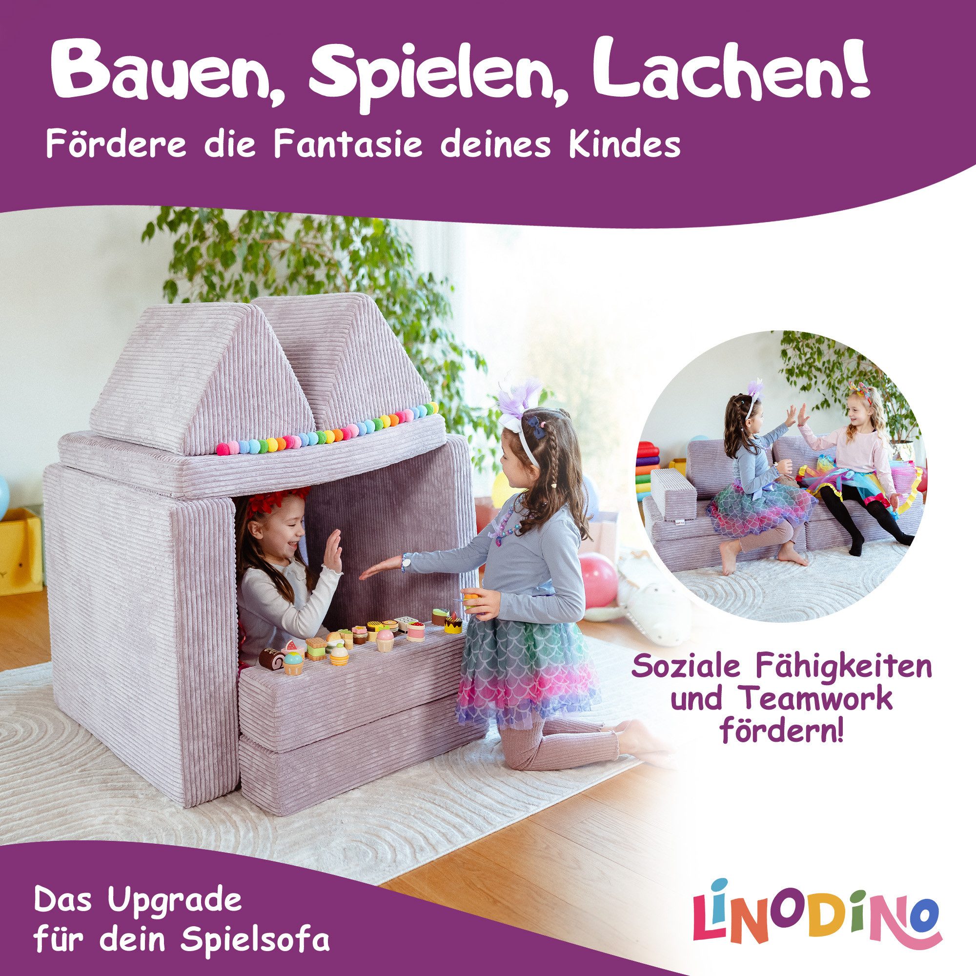Linodino Kindersofa Pommes – kreatives Spielsofa Add-on Bauteil zur Erweiterung
