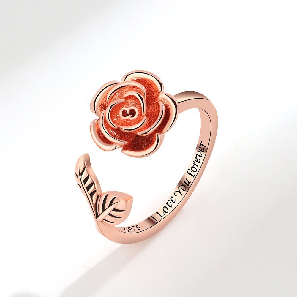 Haiaveng Fingerring S925 Verstellbare Sterling Blume Ring, Rose drehbarer Ringe, schwimmende Silber Index Ringe