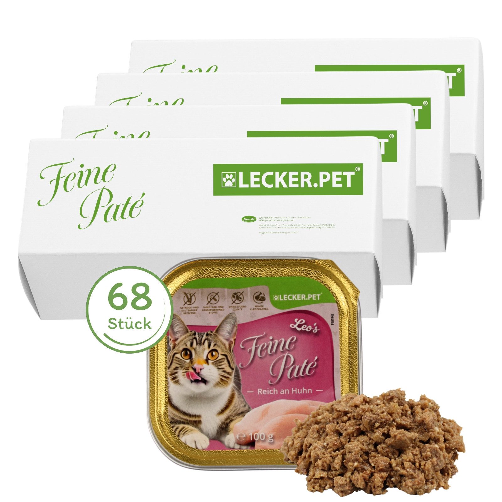 Lecker.Pet 68 x 100 g Lecker.Pet® Leo's Feine Paté Reich an Huhn Влажный корм Huhn, 68St.