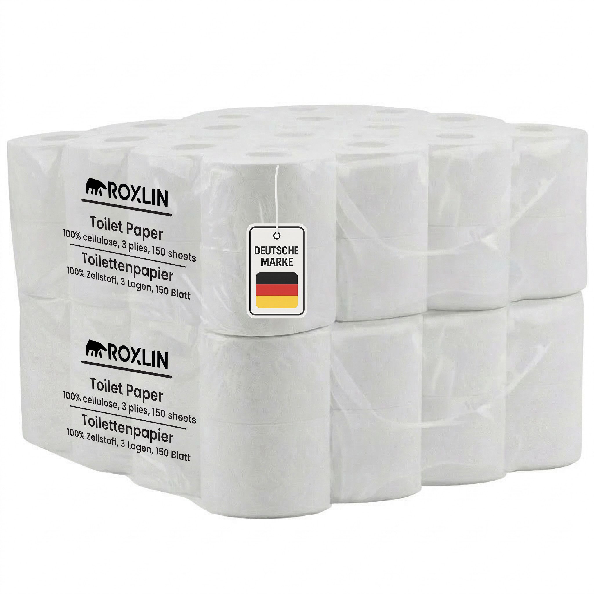 Roxlin Toilettenpapier Toilettenpapier, 3-lagig, Ultraweich, Saugstark, Reißfest (32-St)