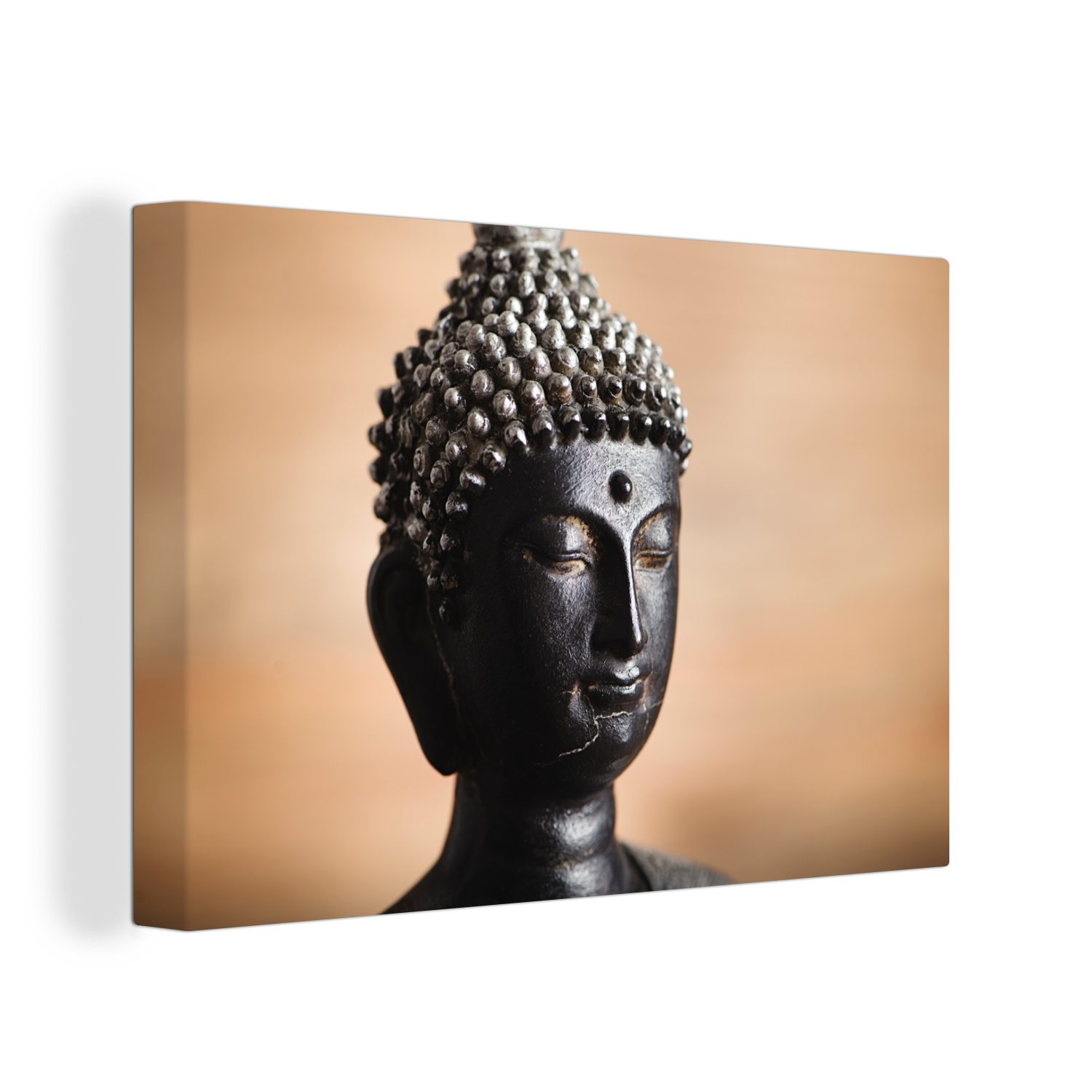 OneMillionCanvasses® Leinwandbild Buddha - Gesicht - Braun, (1 St), Wandbild Leinwandbilder, Aufhängefertig, Wanddeko, 30x20 cm