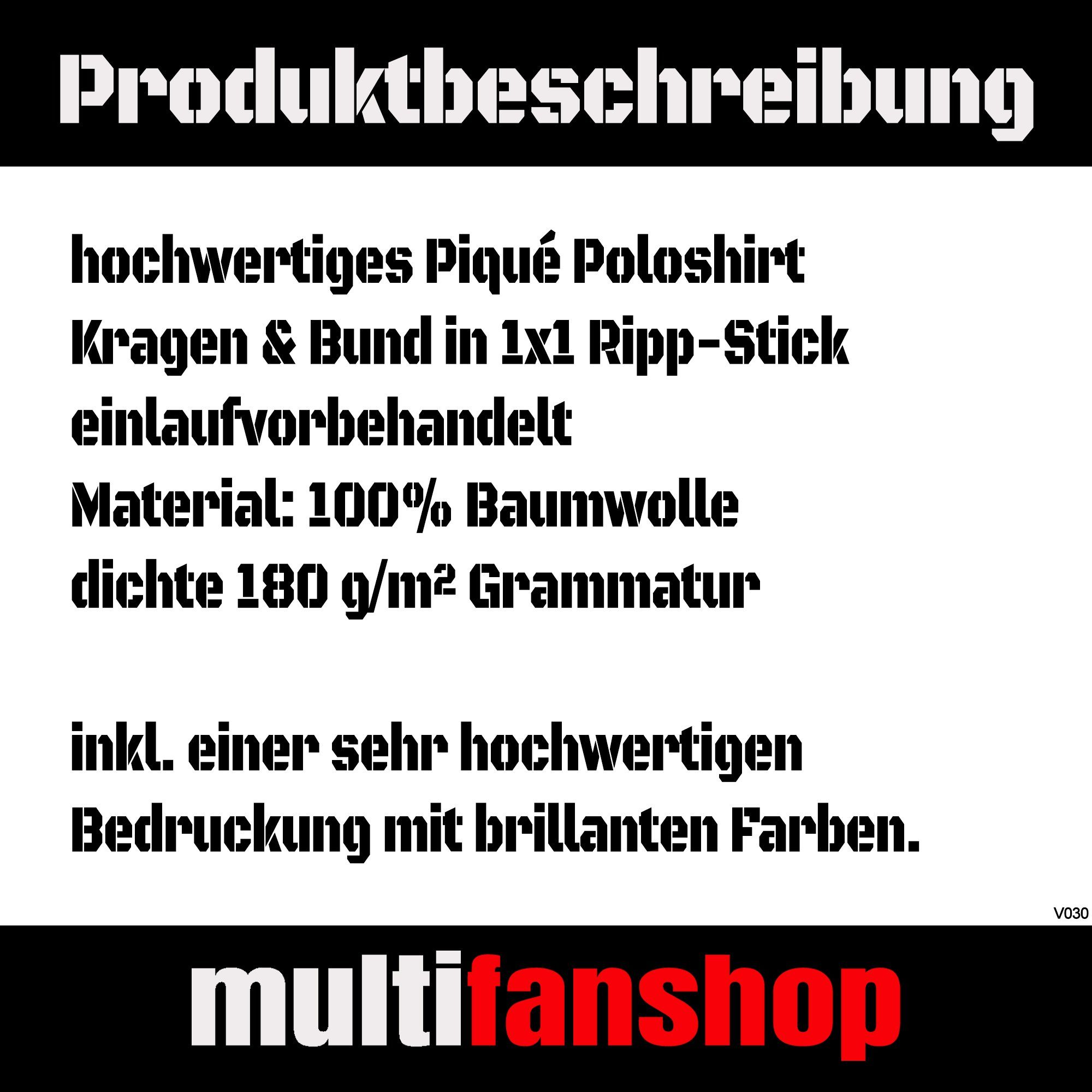 multifanshop Poloshirt Stuttgart - Brust & Seite - Polo