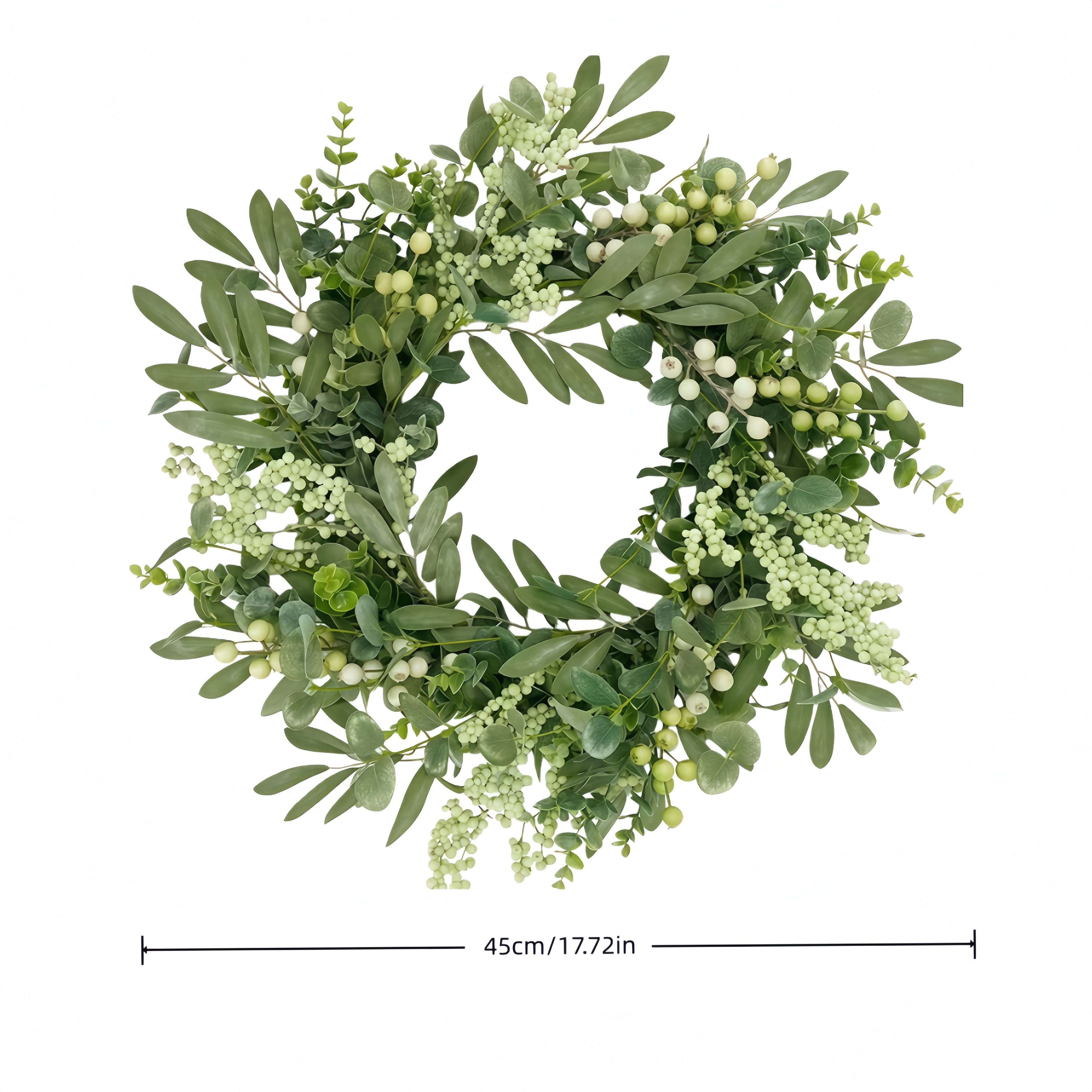 FOUORTUNATE-BEE Dekokranz Eukalyptus-Türkranz 45 cm – Grüner Frühlings- & Sommerkranz, Natürlicher Farmhouse-Look, lebensechte künstliche Türdekoration