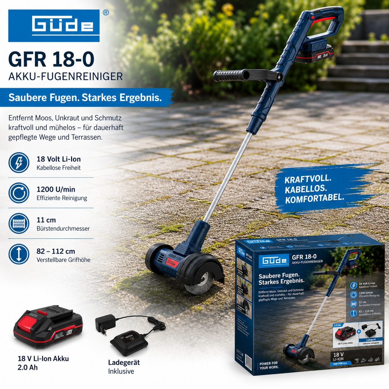Güde Akku-Fugenbürste Güde Akku-Fugenreiniger GFR 18-0, mit Akku / Ladegerät