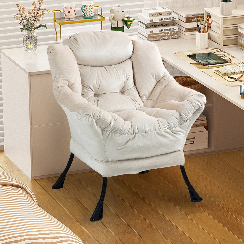 BBG Relaxsessel Lazy Chair Relaxsessel mit Metallgestell & Seitentasche, Bequemer Polstersessel mit Samtbezug, Loungesessel