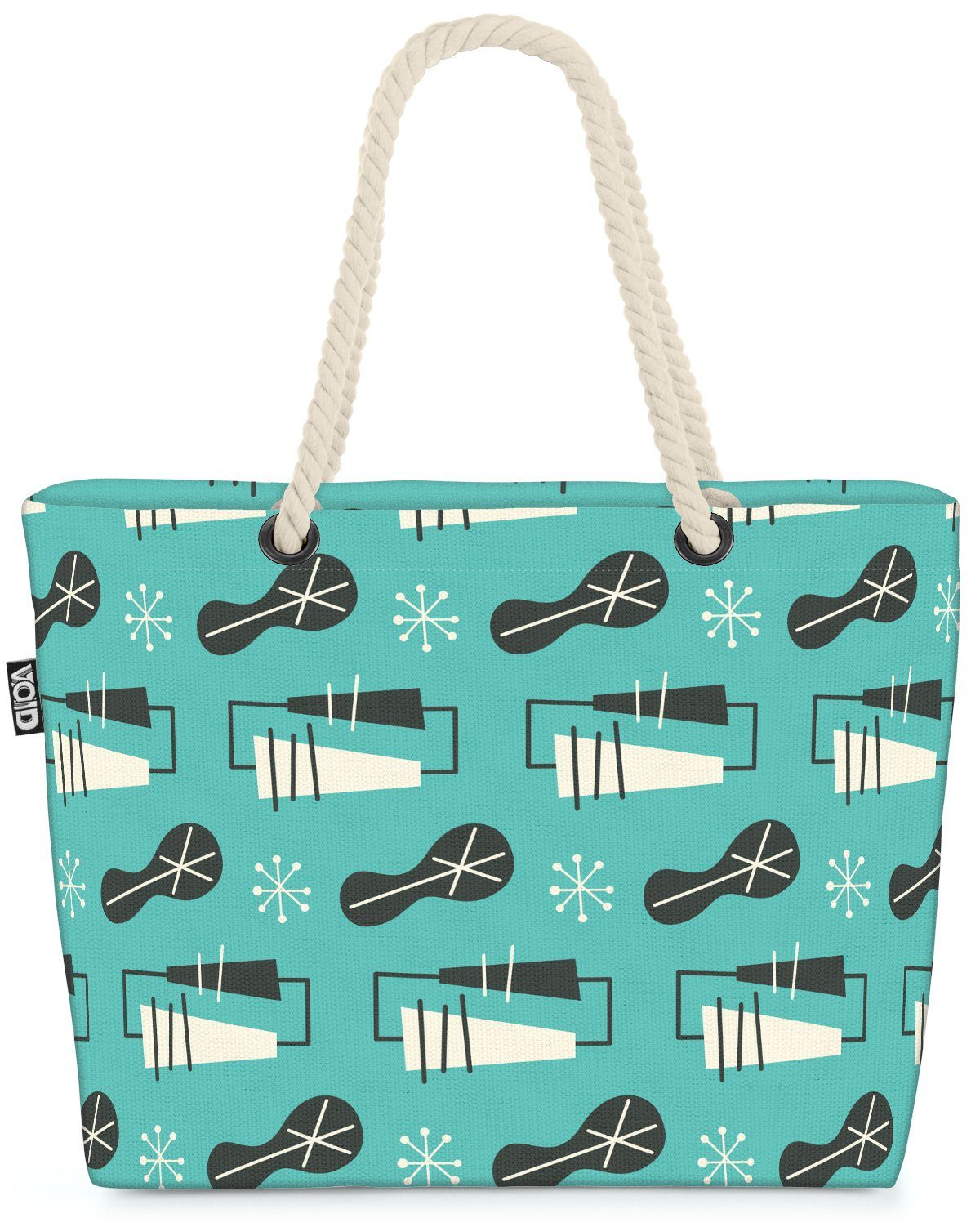 VOID Strandtasche (1-tlg), Artwork Retro Deko Design Retro Design Muster 70er Sterne Beige Wohnz