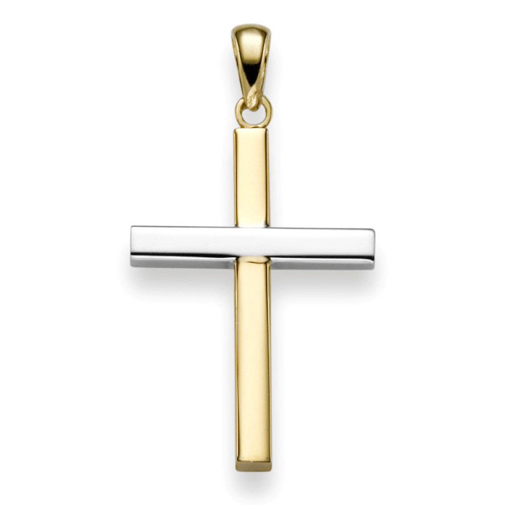 Kettenanhänger Anhänger Kreuz 30x16,5mm aus 585 Gold gelb/weiß