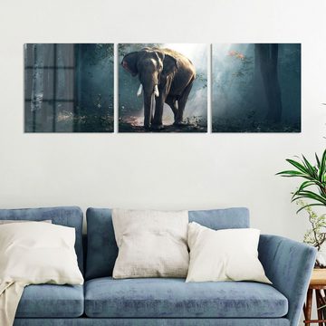 DEQORI Glasbild 'Elefant im Wald', 'Elefant im Wald', Glas Wandbild Bild schwebend modern