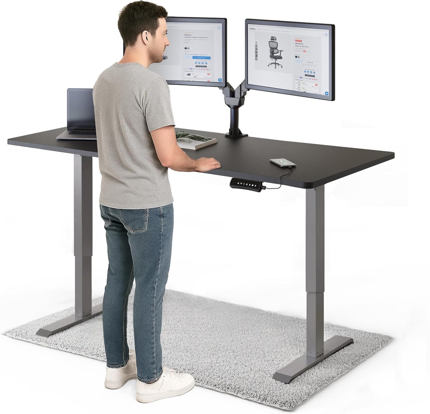 DESKSPACE Schreibtisch Pro Elektrisch höhenverstellbarer Schreibtisch - inklusive Tischplatte (Komplettset inkl. Tischplatte und Gestell), Ergonomischer Stehpult mit Memory Funktion & Kollisionsschutz