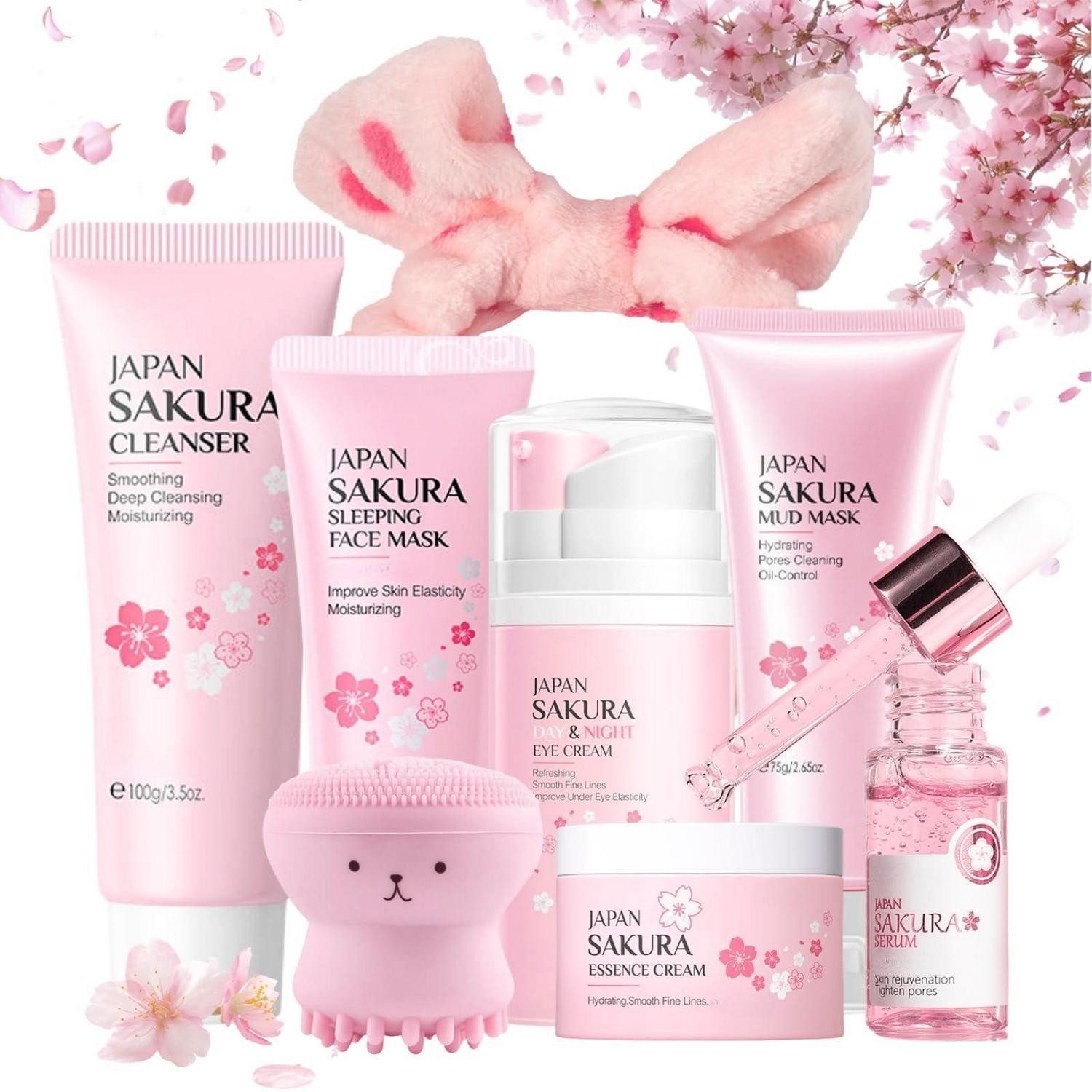 LuxusKollektion Pflege-Geschenkset Sakura Skin Care Set Damen Feuchtigkeitsspendend 8 Teile