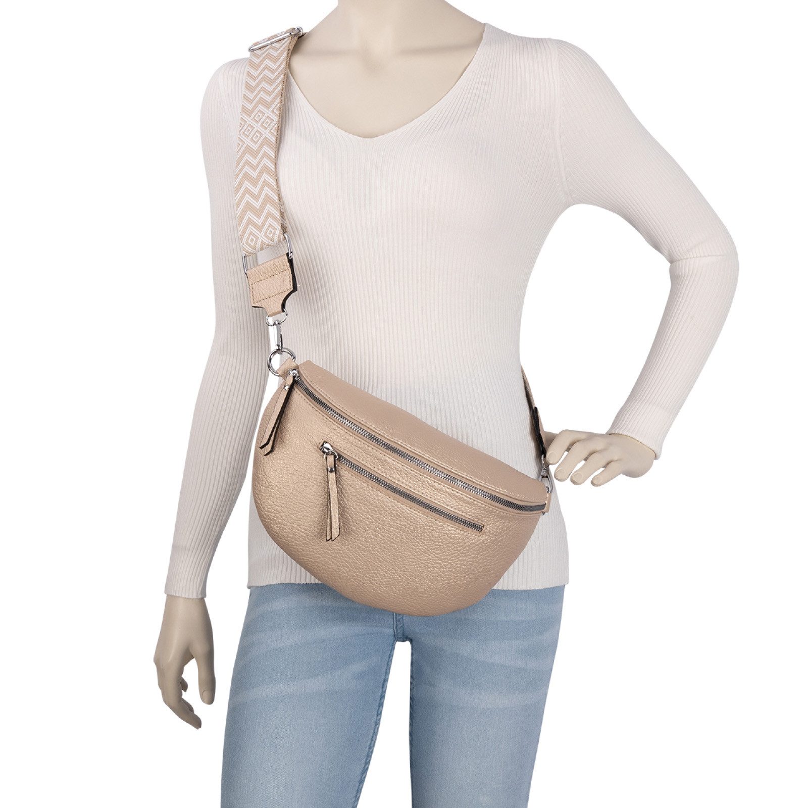 EAAKIE Gürteltasche Bauchtasche Umhängetasche Crossbody-Bag Kunstleder Italy-Design, als Schultertasche, CrossOver, Umhängetasche tragbar