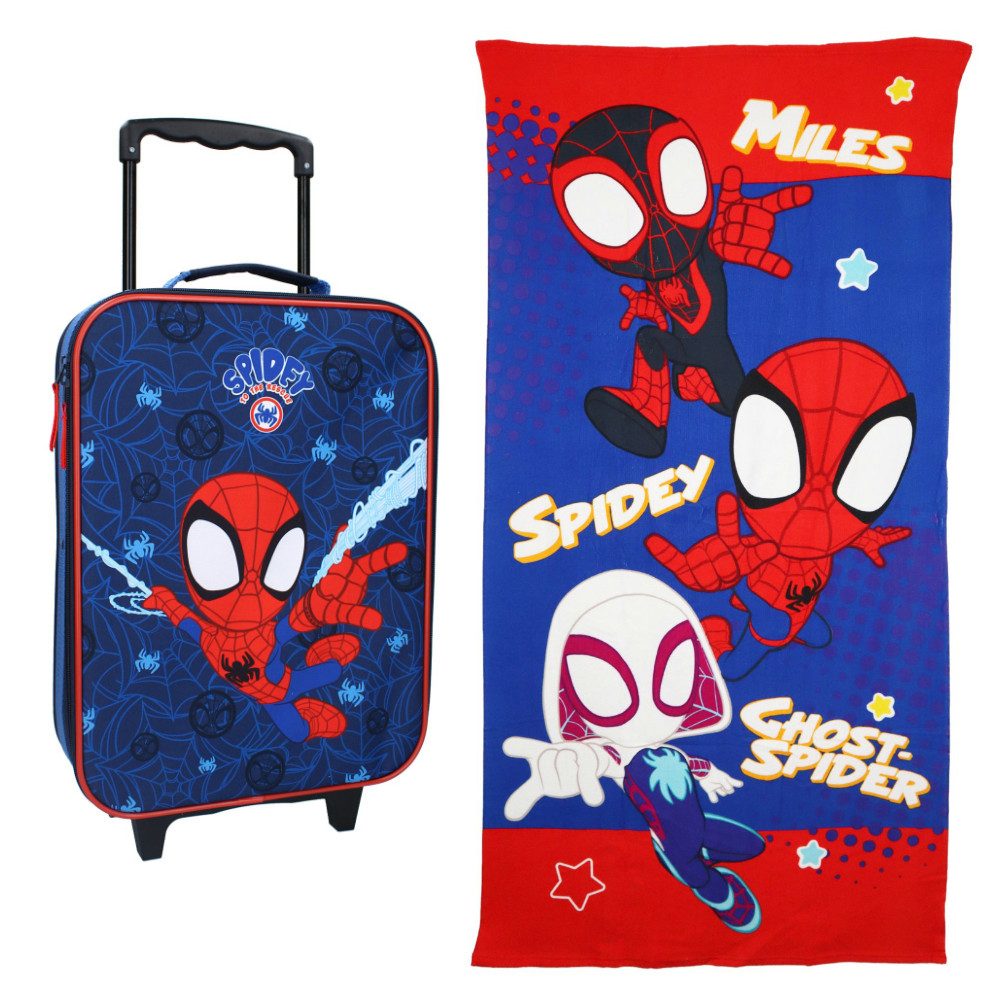 MARVEL Kinderkoffer Spiderman Spidey Kinder 2tlg Set Trolley Koffer Strandtuch 70x140, 2 Rollen