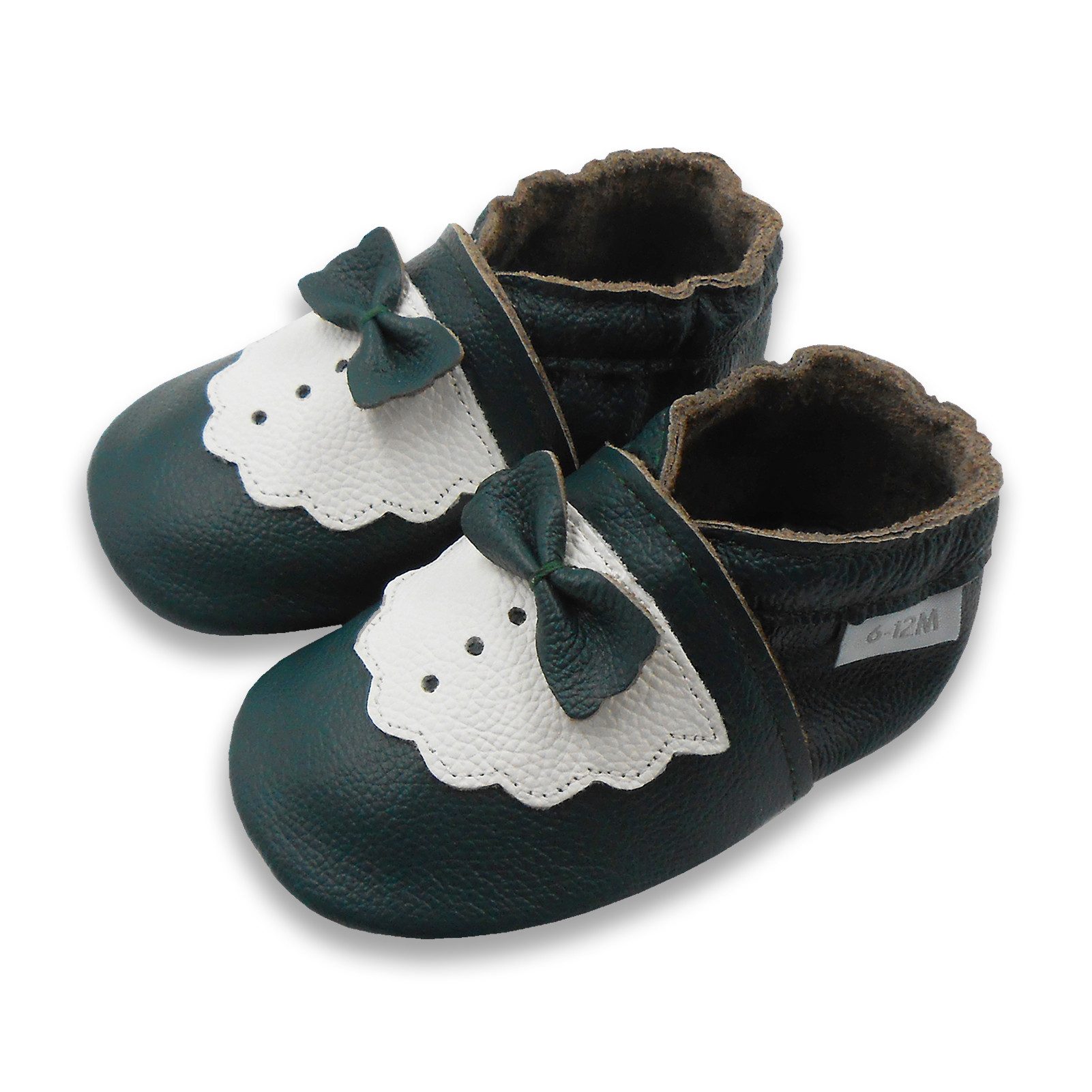 Basrakids Basrakids Lederpuschen Baby mit Fliege Grün rutschfest Lauflernschuh Handgenäht, weiche, leichte, flexible, rutschfest