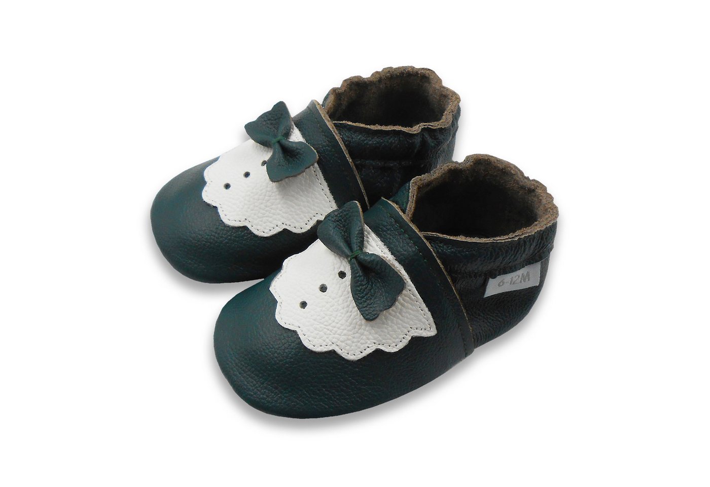 Basrakids Basrakids Lederpuschen Baby mit Fliege Grün rutschfest Lauflernschuh Handgenäht, weiche, leichte, flexible, rutschfest