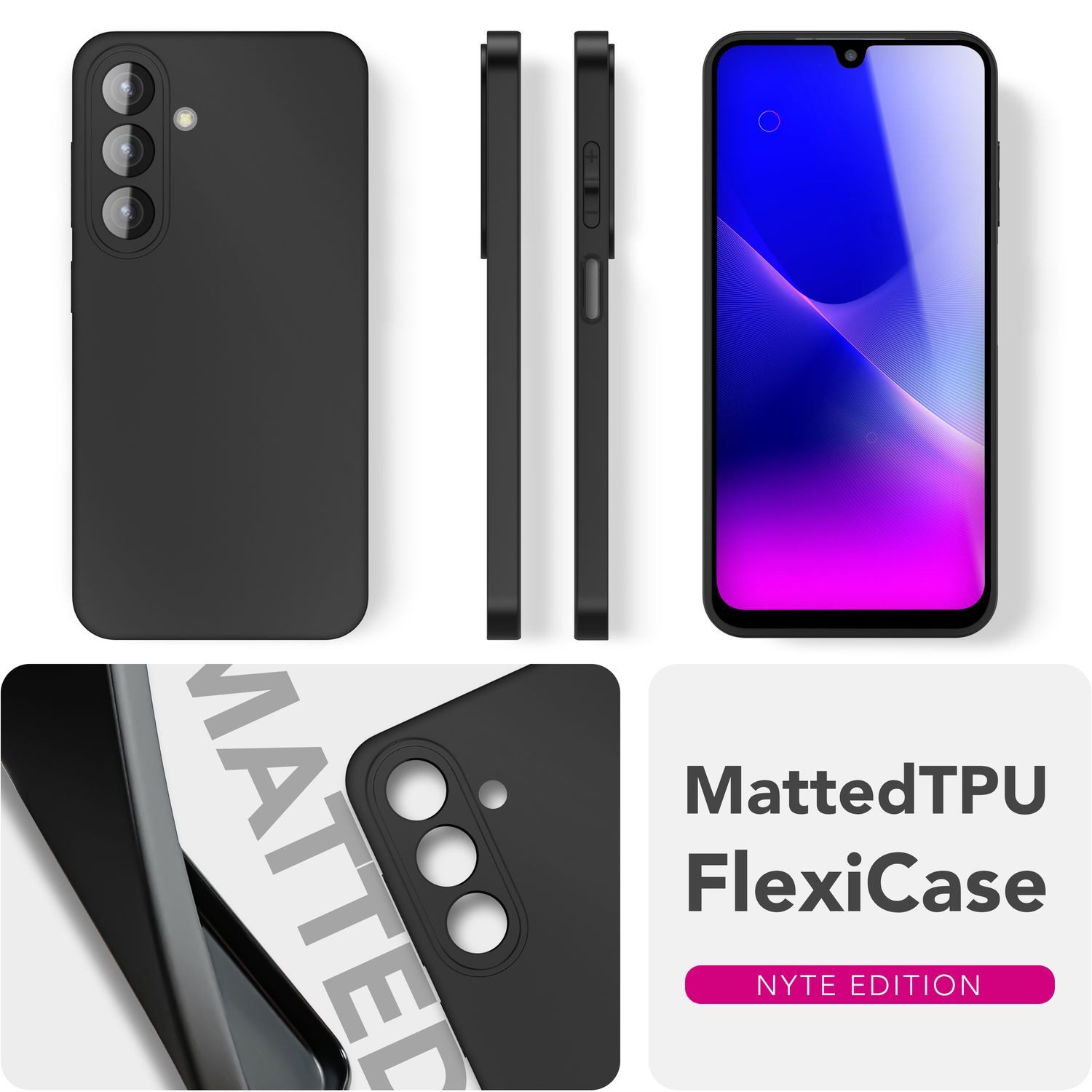 Nalia Smartphone-Hülle Samsung Galaxy A26 17 cm (6,7 Zoll), Blackout Look / 1,28mm Dünn / Staubschutz Kappen / Mattes TPU Silikon – Bild 5 von 5