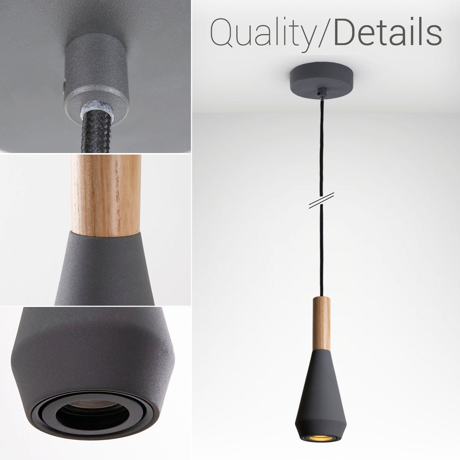 Paco Home Pendelleuchte MORA, ohne Leuchtmittel, Wohnzimmer Esszimmer Klein Modern Holz Metall GU10 Trichterform