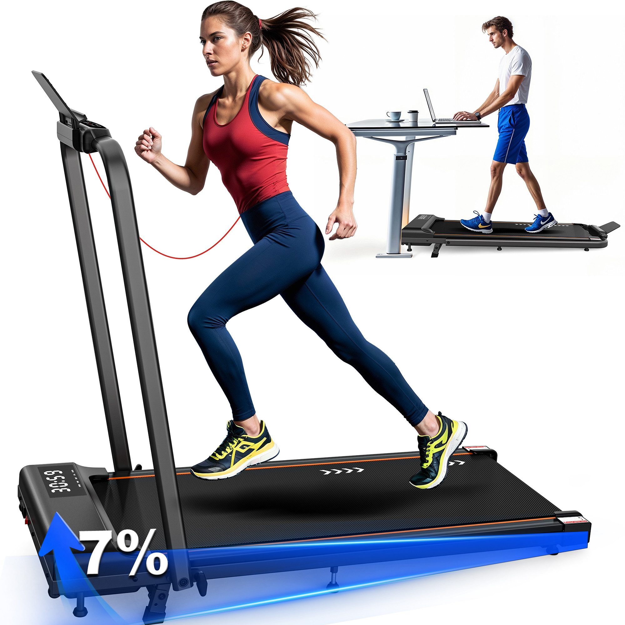 VOWVIT Laufband Walking Pad für Zuhause mit 7% Steigung, 2.25HP Motor (1-tlg), 1-12km/h Geschwindigkeit, 7-lagige Lauffläche, Keine Aufbau