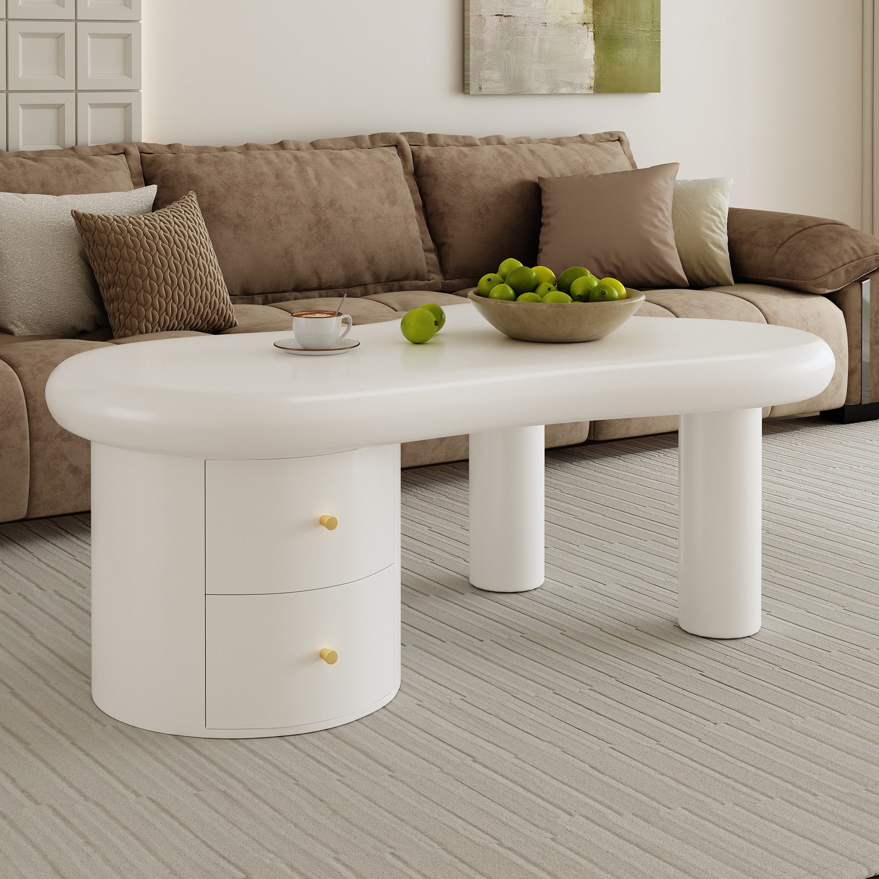 Merax Couchtisch Unregelmäßige Kaffeetisch Sofatisch (1-St), Wohnzimmertisch Beistelltisch mit 2 Schubladen und Stauraum,97x64x42cm