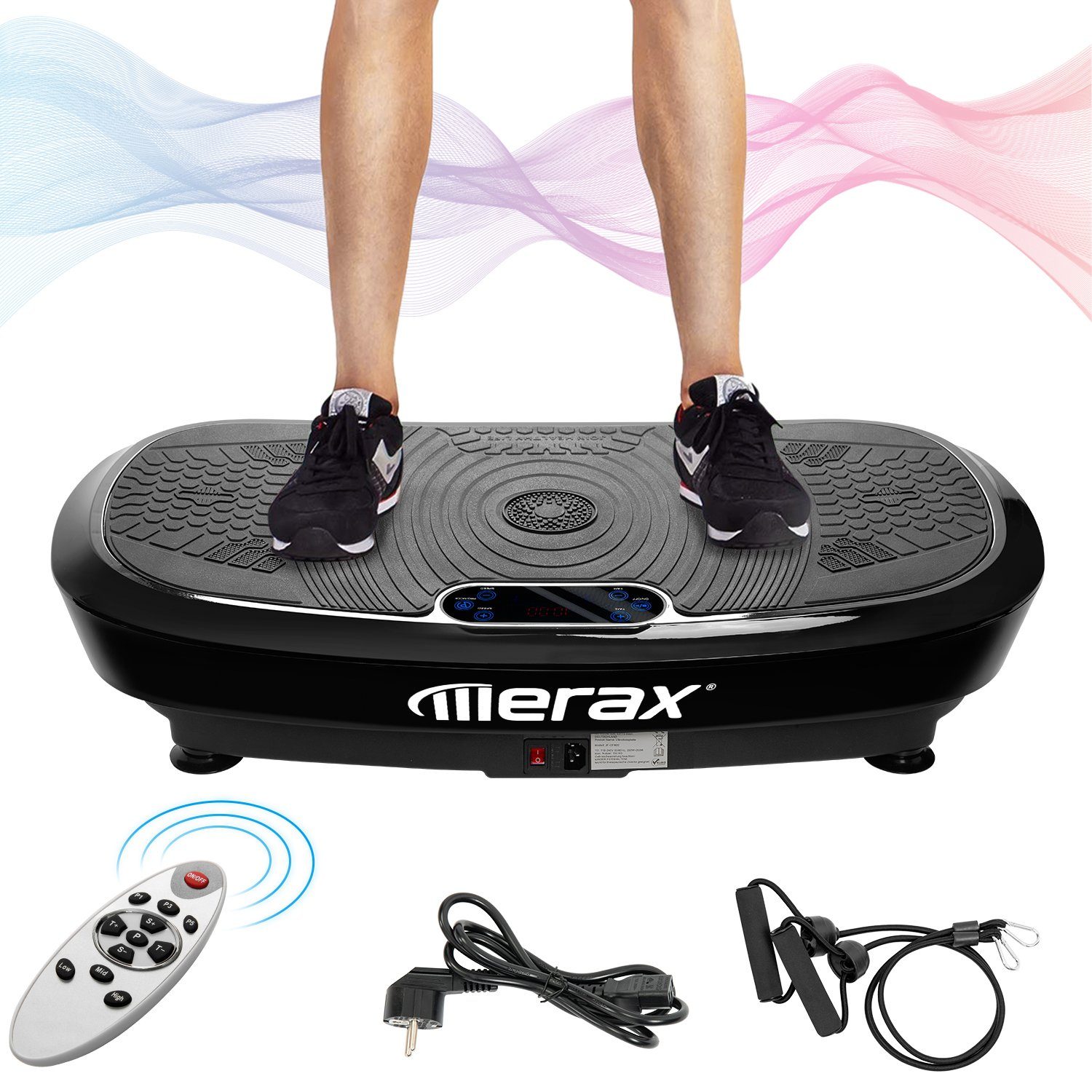 Merax Vibrationsplatte Fitnessgerät mit 3D Wipp Vibration Technologie,  Bluetooth Musik, Riesige Fläche, 2 Kraftvolle Motoren,Trainingsbänder und  Fernbedienung für Indoor Training«, 200,00 W, 200 W, 180 Intensitätsstufen