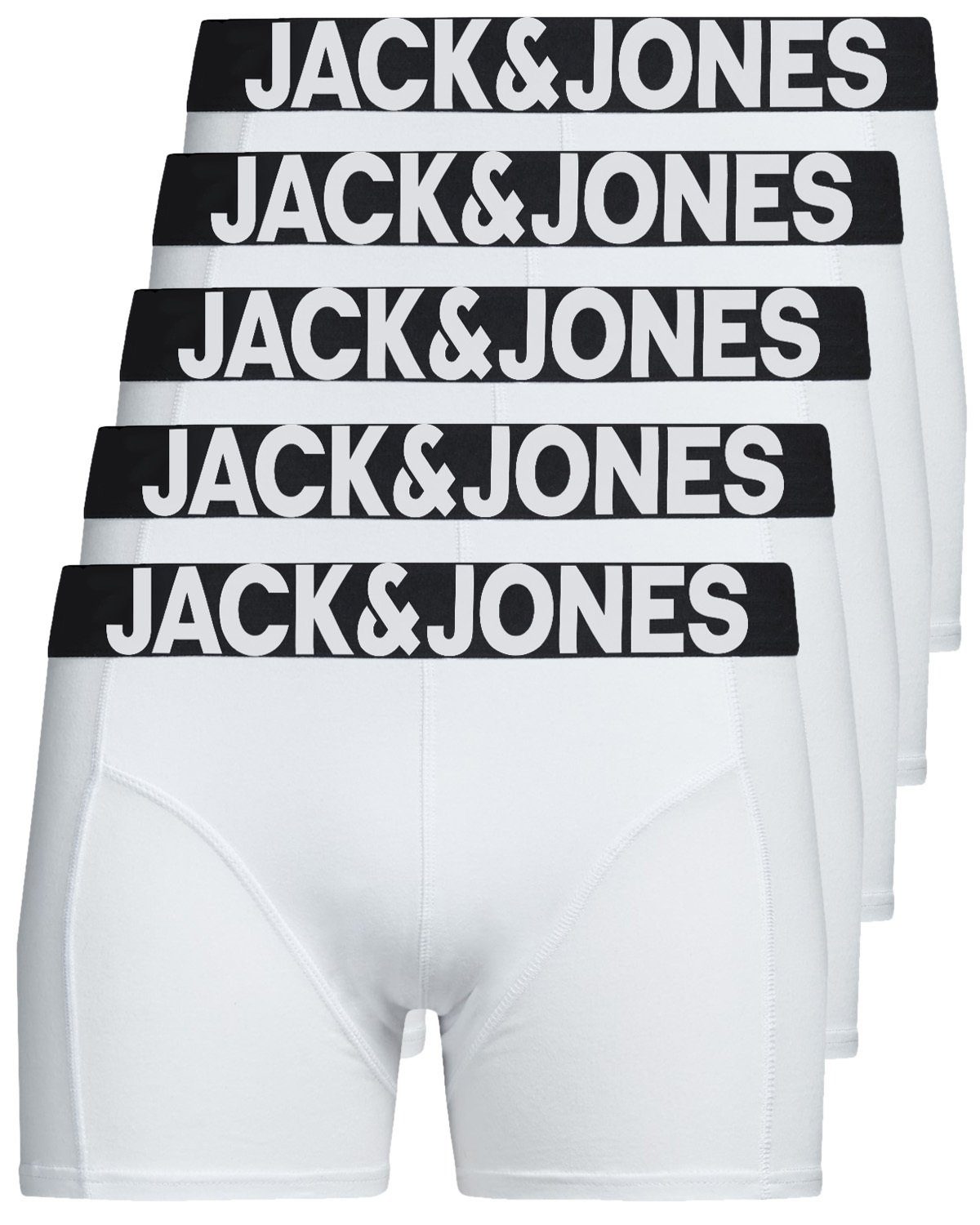 Jack & Jones Boxershorts Solid (5-St., 5er Pack) gute Passform durch elastische Baumwollqualität weiß