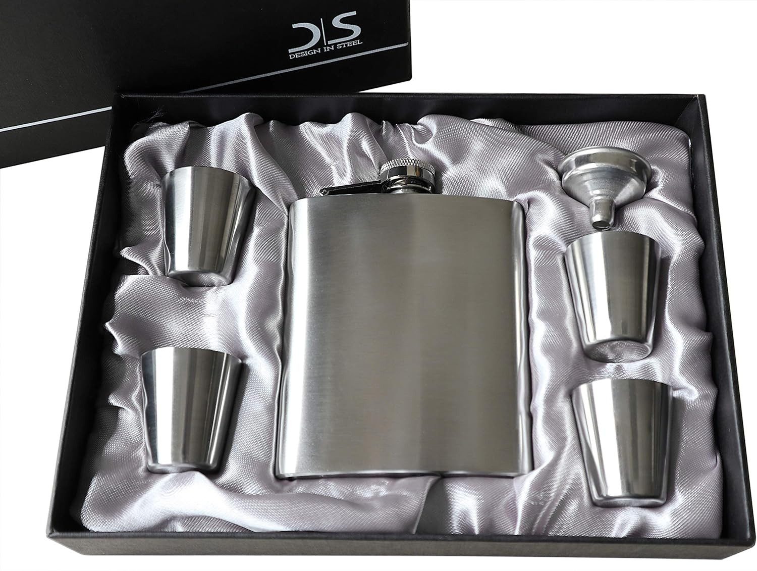 Uzman Flachmann Geschenkset Flachmann – 2 Flachmänner + 8 Becher + 2 Trichter