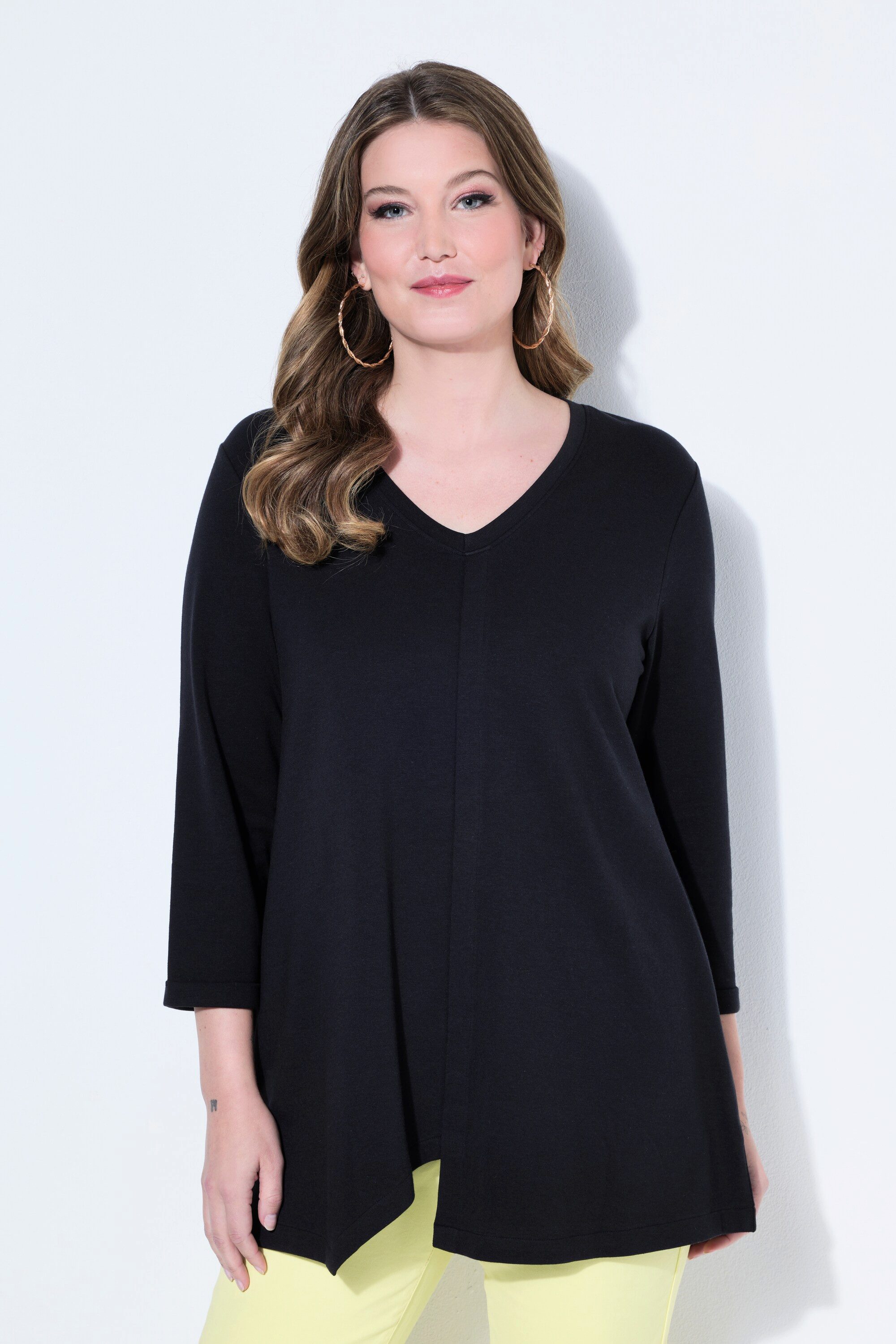 T-Shirt T-Shirt A-Linie asymmetrischer Saum 3/4-Ärmel